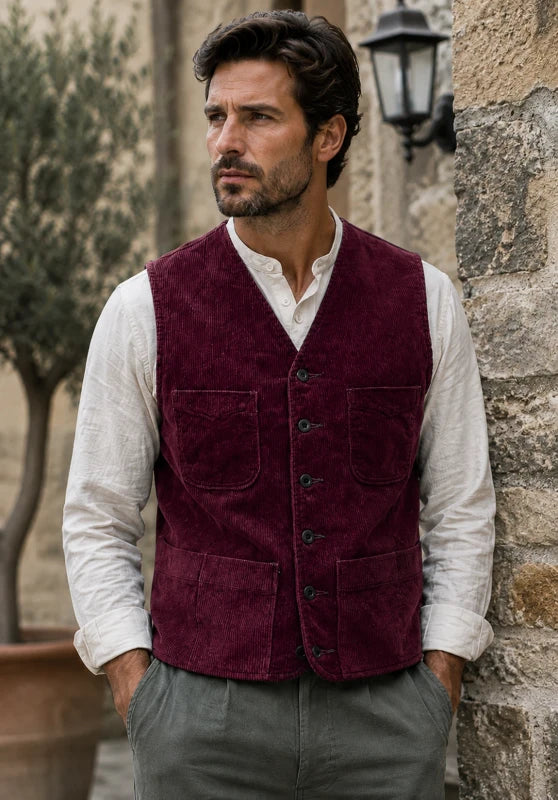 Men's burgundy corduroy vest