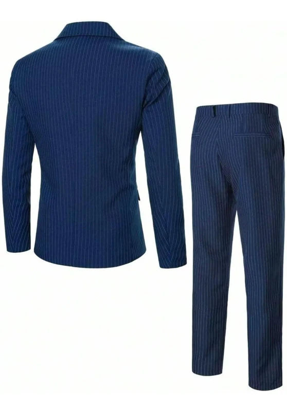 Navy Blue Pinstripe Men's Suit with Black Peak Lapel 3 Piece
