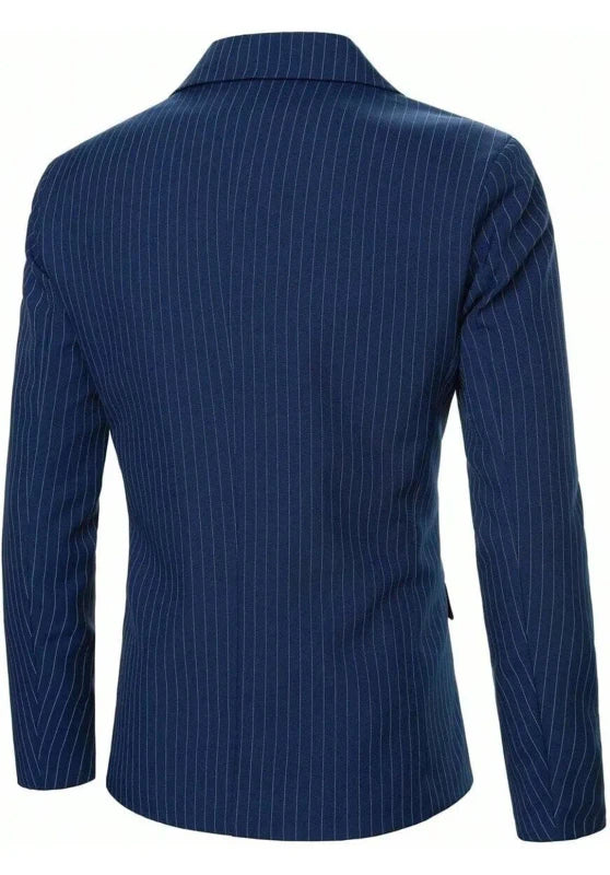 Slim Fit Navy Blue Pinstripe Men's Wedding Suit Jacket and Pants