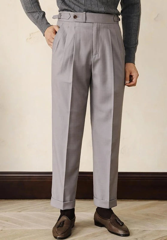 men grey dress pants front view tailored fit