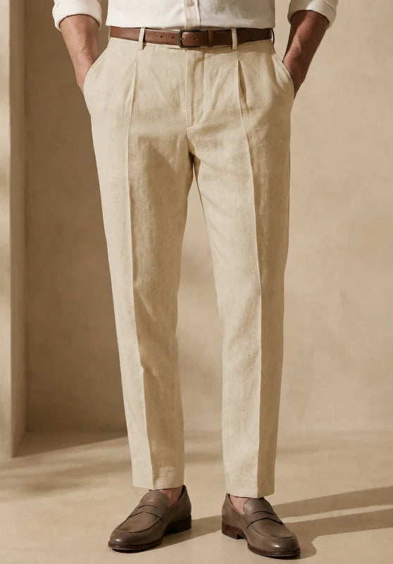 Men Khaki Linen Pants