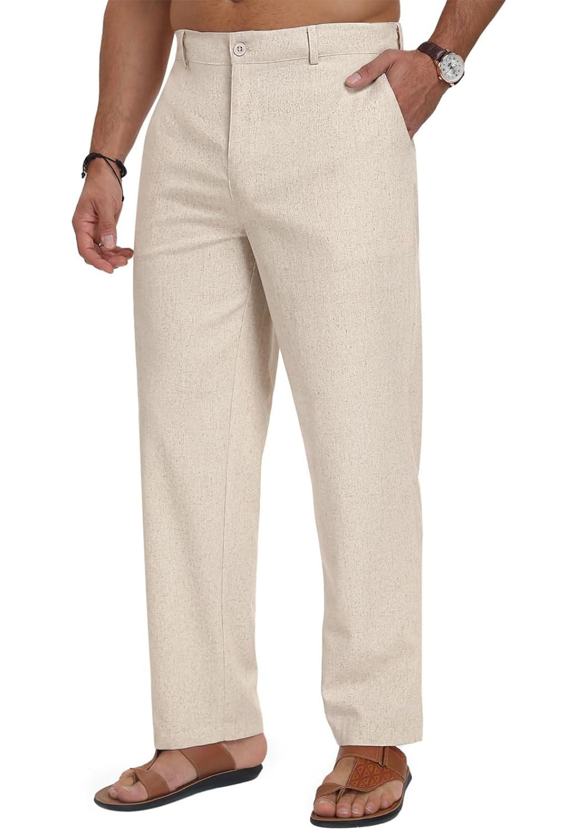 Men Linen Pants Khaki
