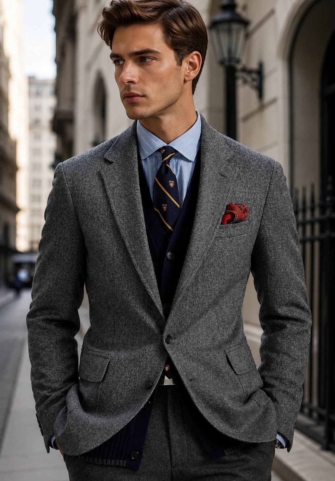 Men's Slim Fit Wrinkle Free Herringbone Blazer for Outdoor