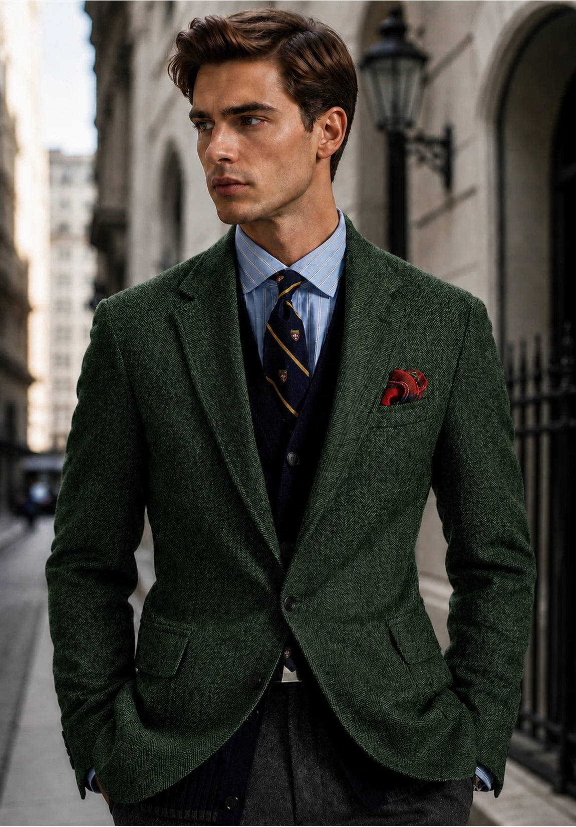 Men's Slim Fit Wrinkle Free Herringbone Blazer for Outdoor