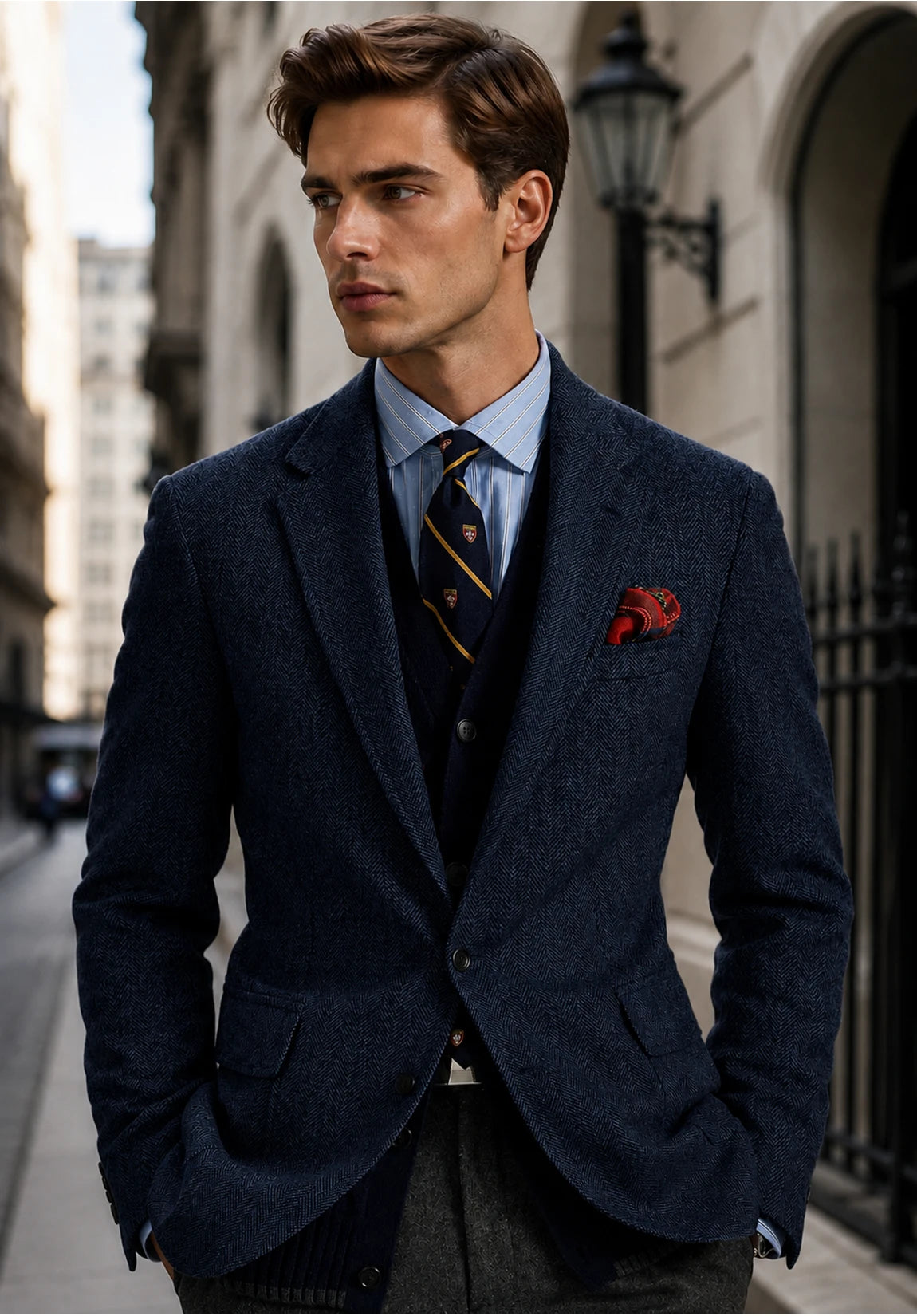 Men's Slim Fit Wrinkle Free Herringbone Blazer for Outdoor