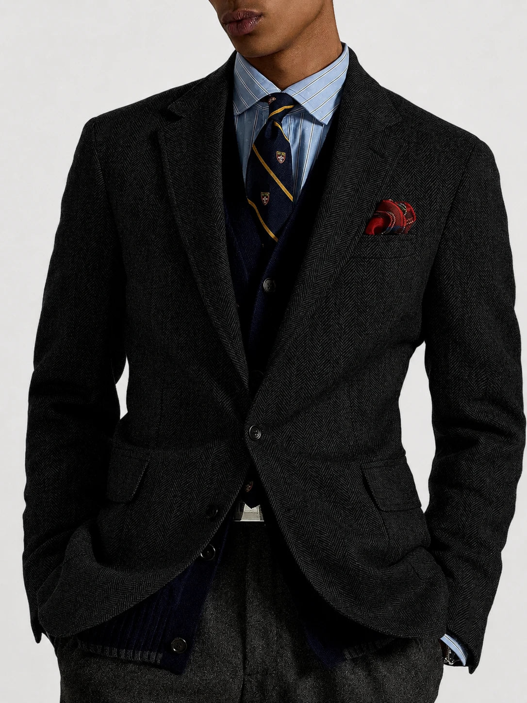 Men's Slim Fit Wrinkle Free Herringbone Blazer for Outdoor