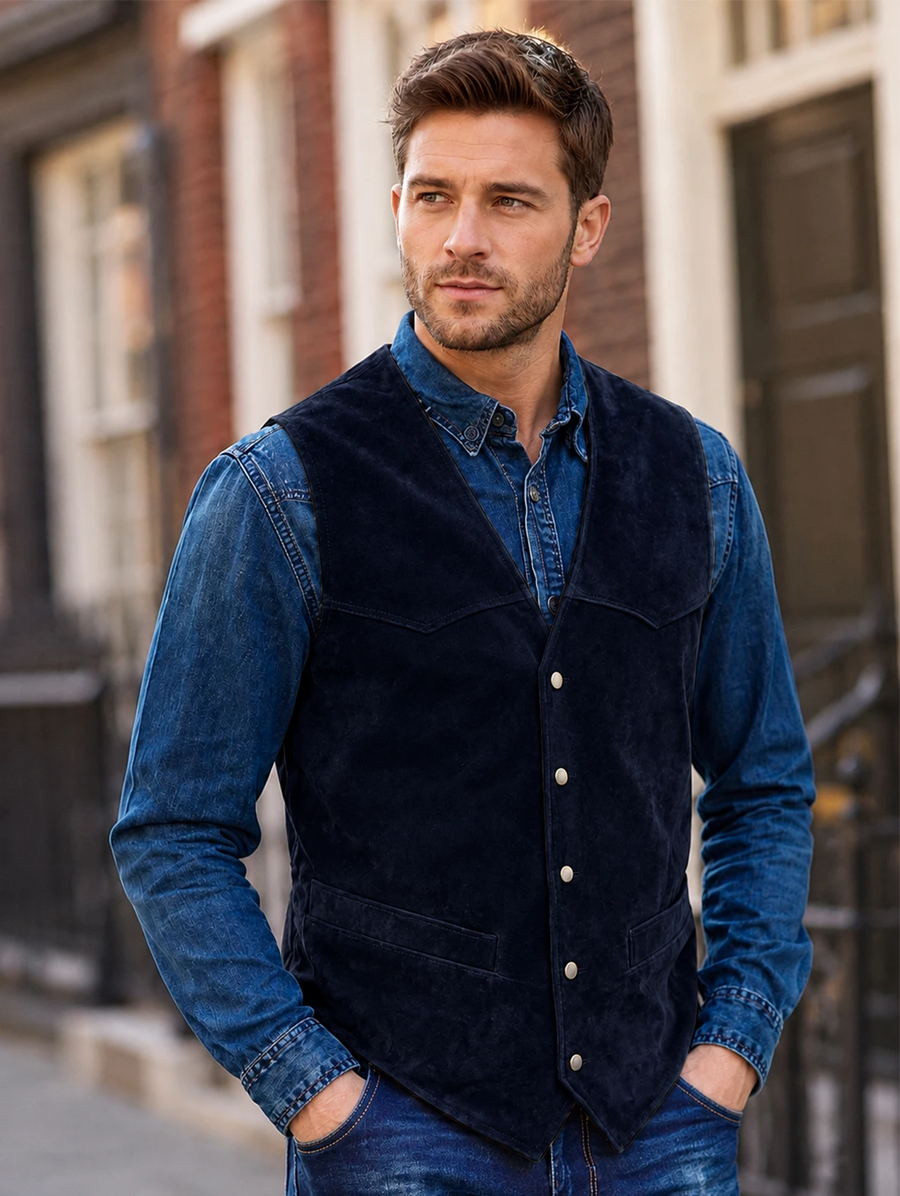 Men's Slim Fit Suede V Neck Suit Vest for Outdoor Travel