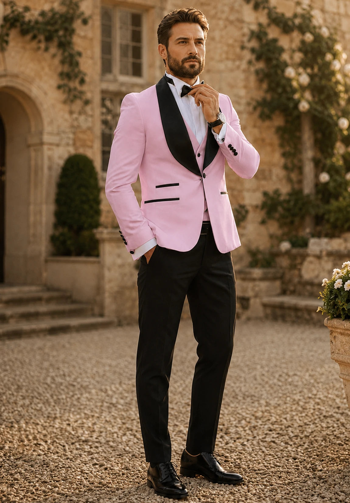 Men's Slim Fit Shawl Collar 3 Piece Suit for Business
