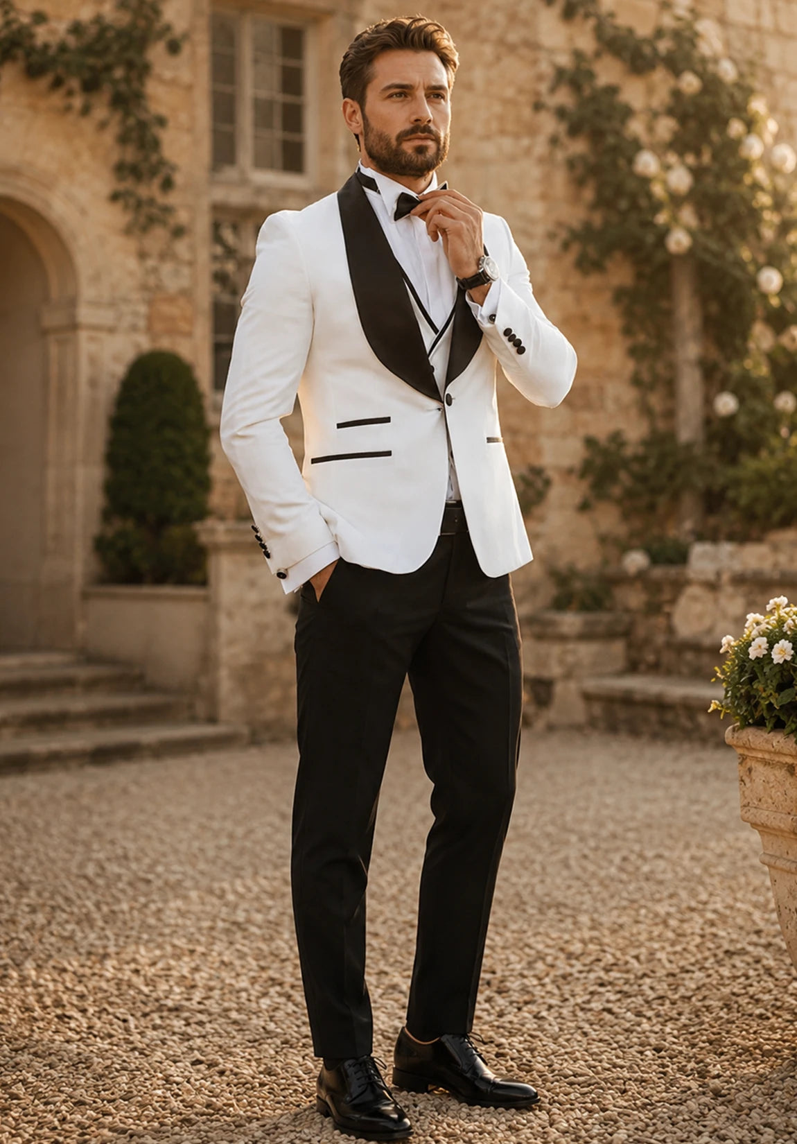 Men's Slim Fit Shawl Collar 3 Piece Suit for Business