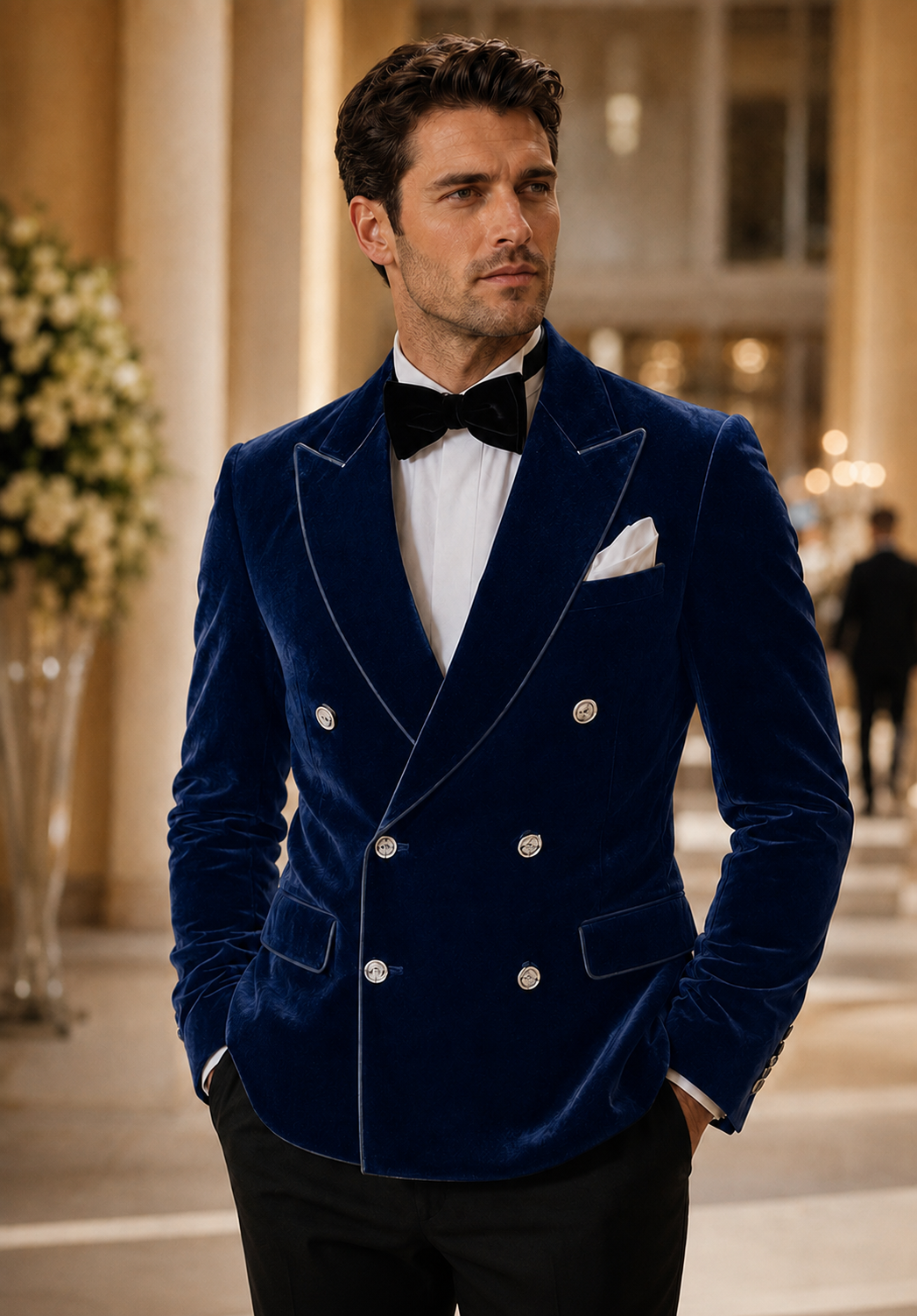 Men's Regular Fit Double Breasted Velvet Blazer for Wedding