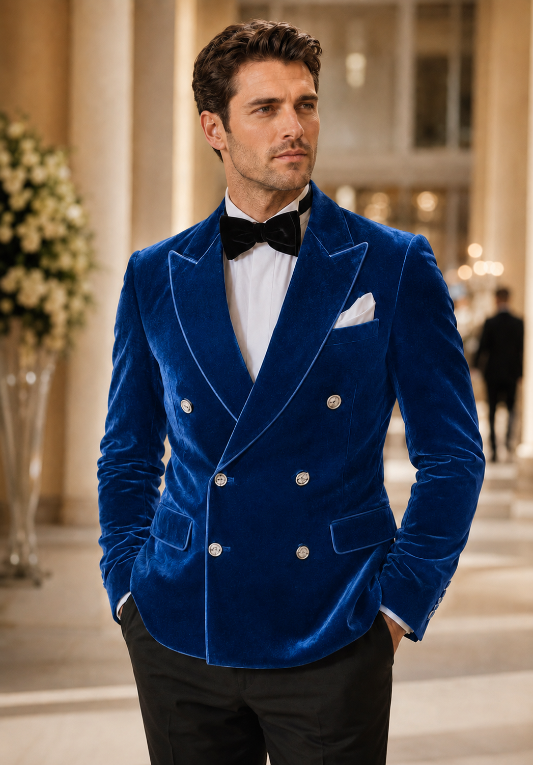 Men's Regular Fit Double Breasted Velvet Blazer for Wedding