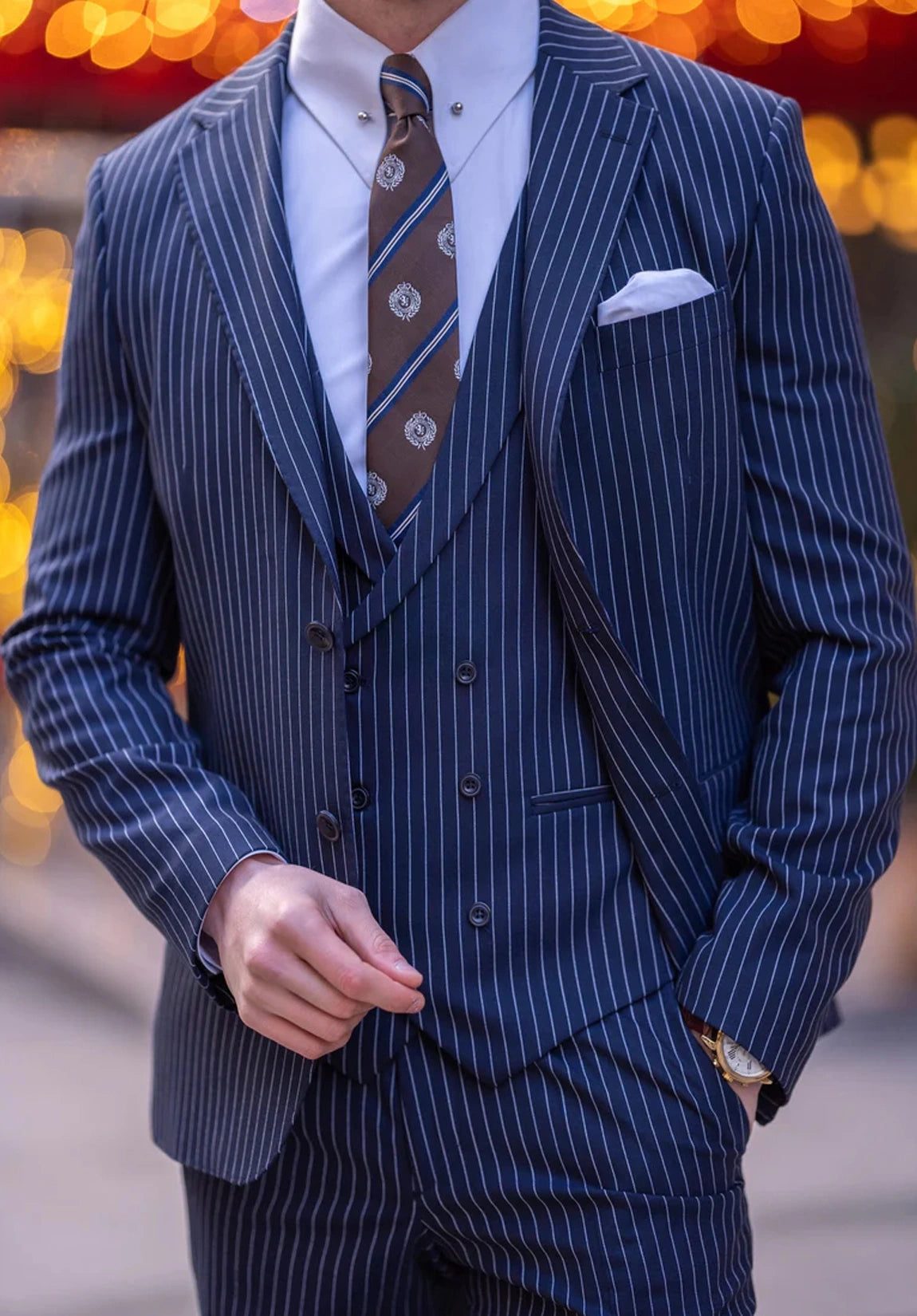 Men's Regular Fit Stripe 3 Piece Suit for Business