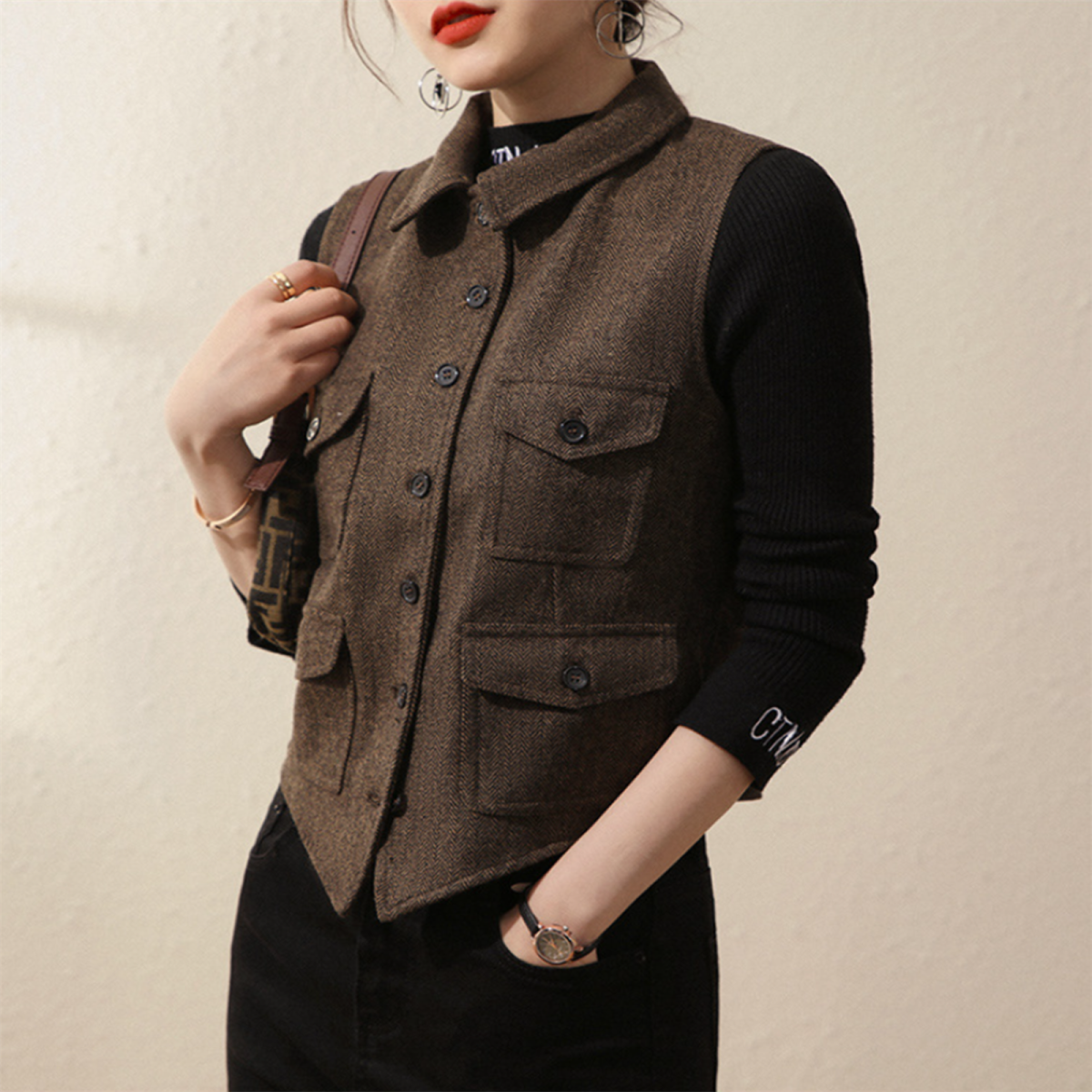 Women's navy tweed vest