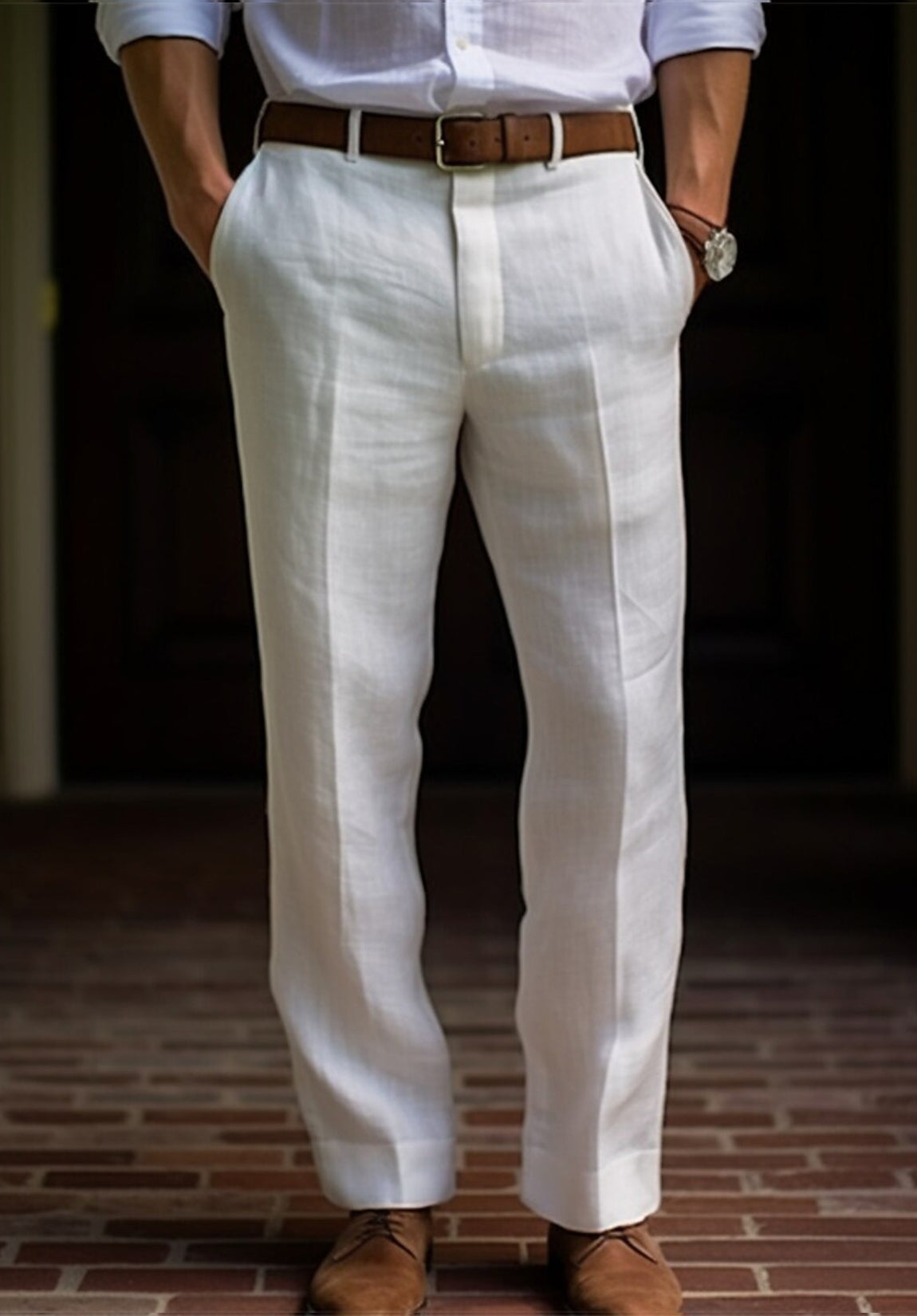 men Beige pants front view tailored fit
