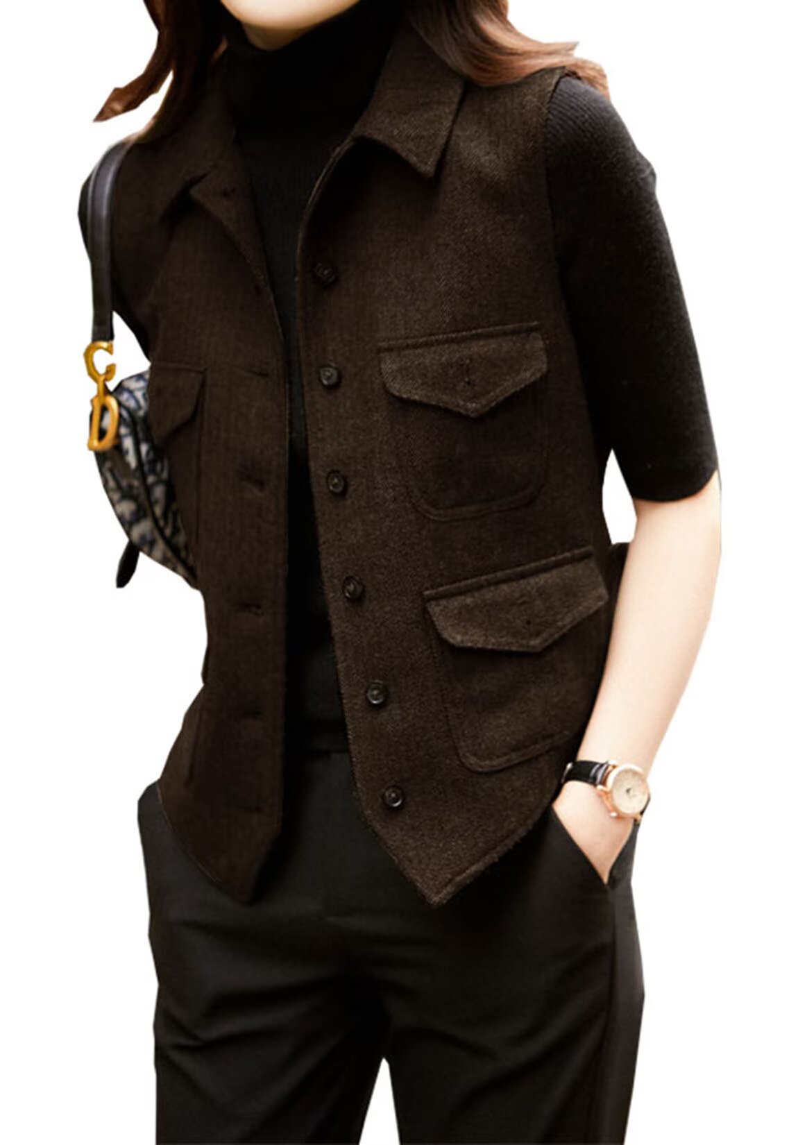 Women's brown tweed vest