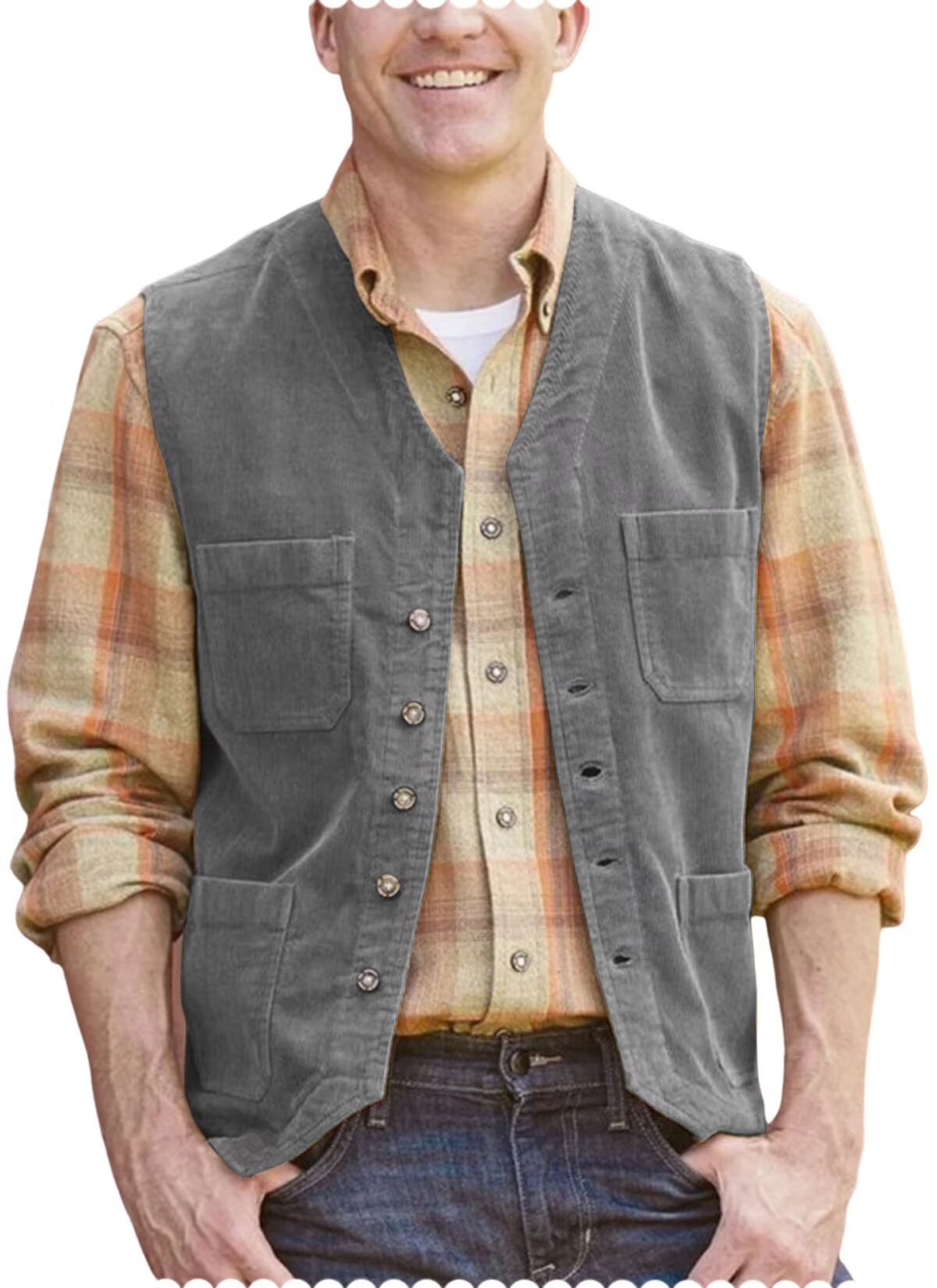 Men's gray corduroy vest