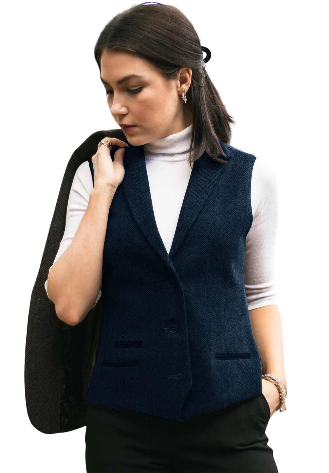 Women's navy tweed vest