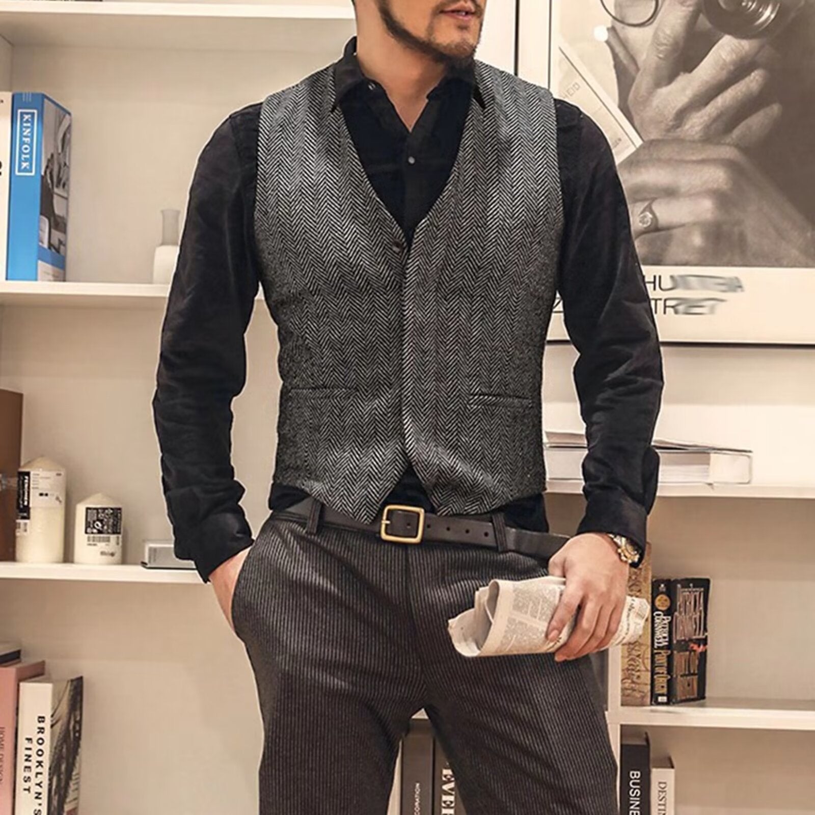 Men's gray tweed vest