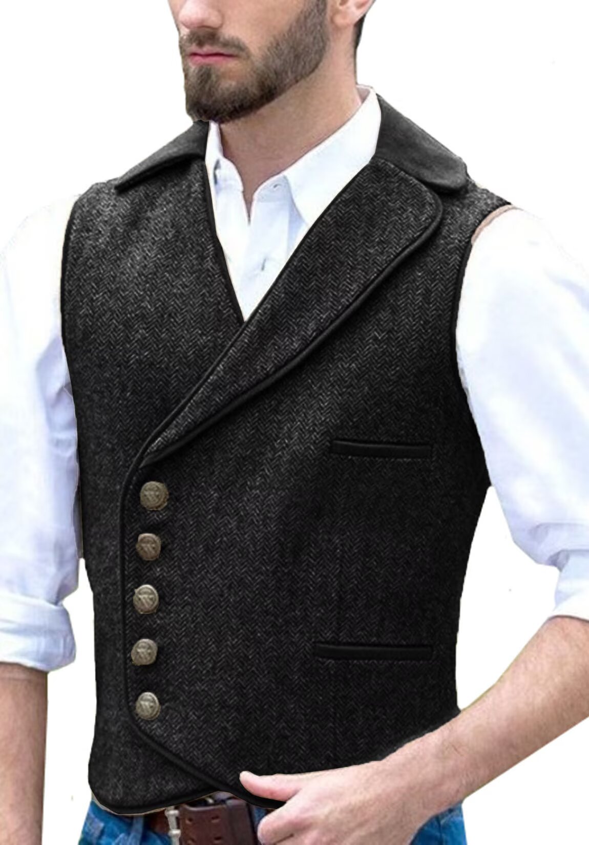 Men's black tweed vest