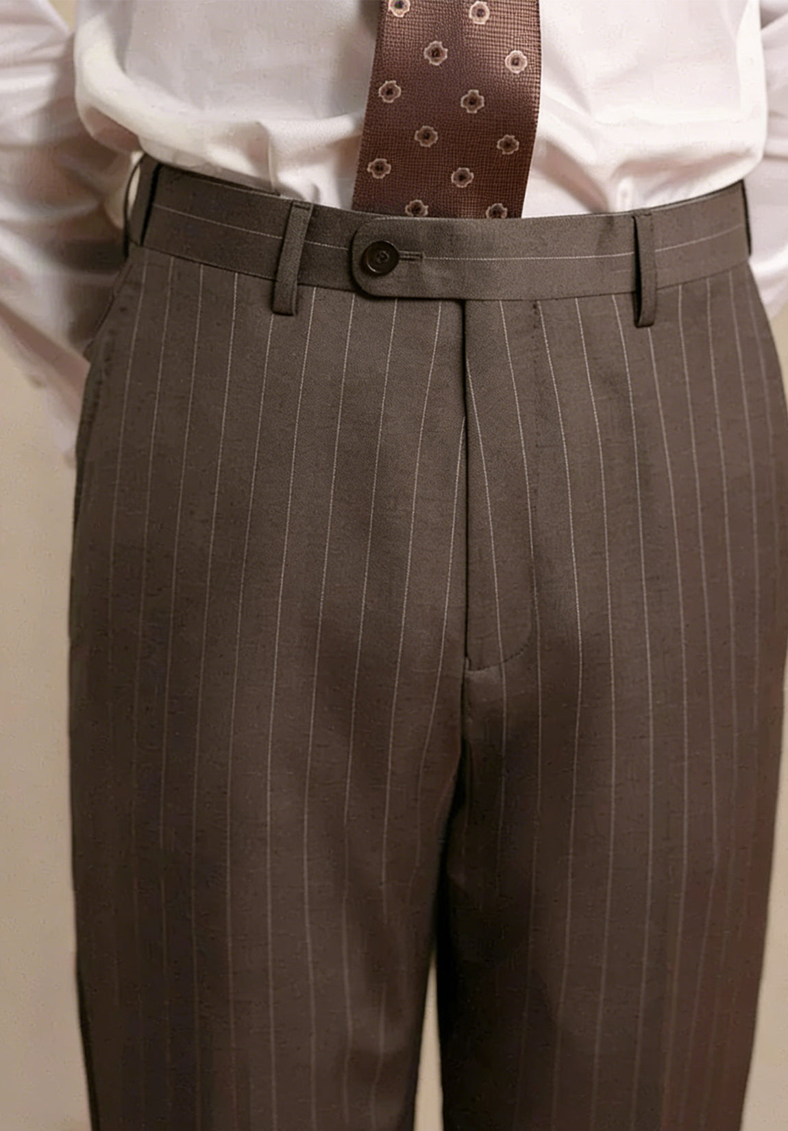 men brown dress pants waistband detail