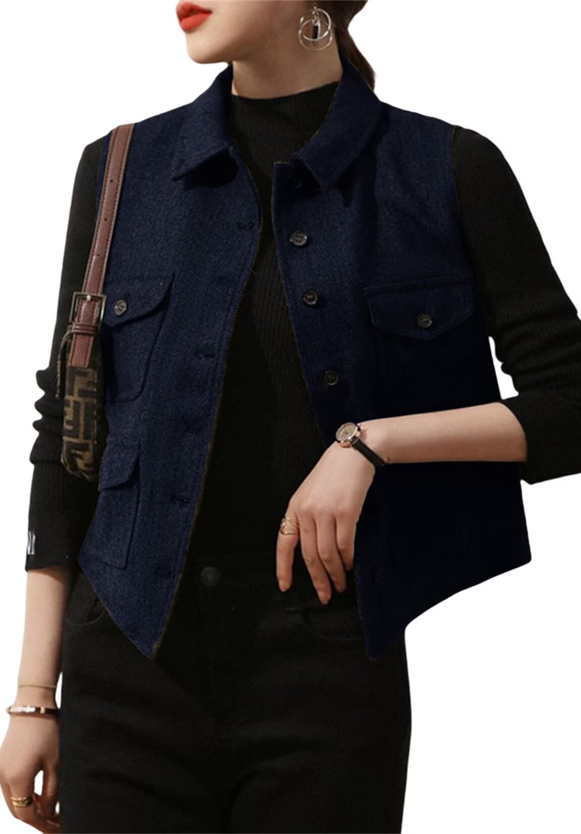 Women's navy tweed vest