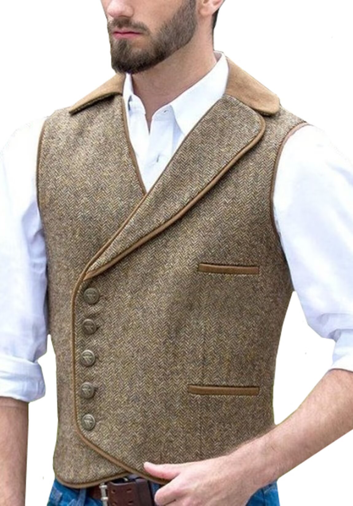Men's khaki tweed vest