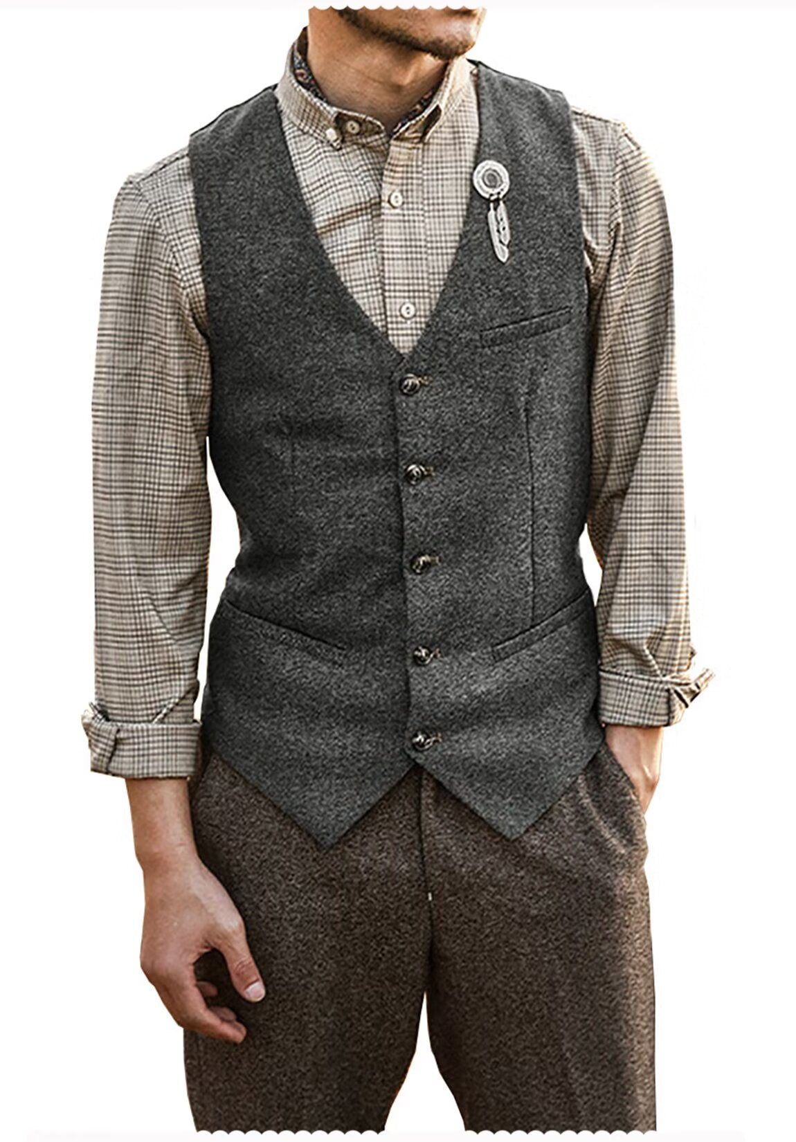 Men's gray tweed vest