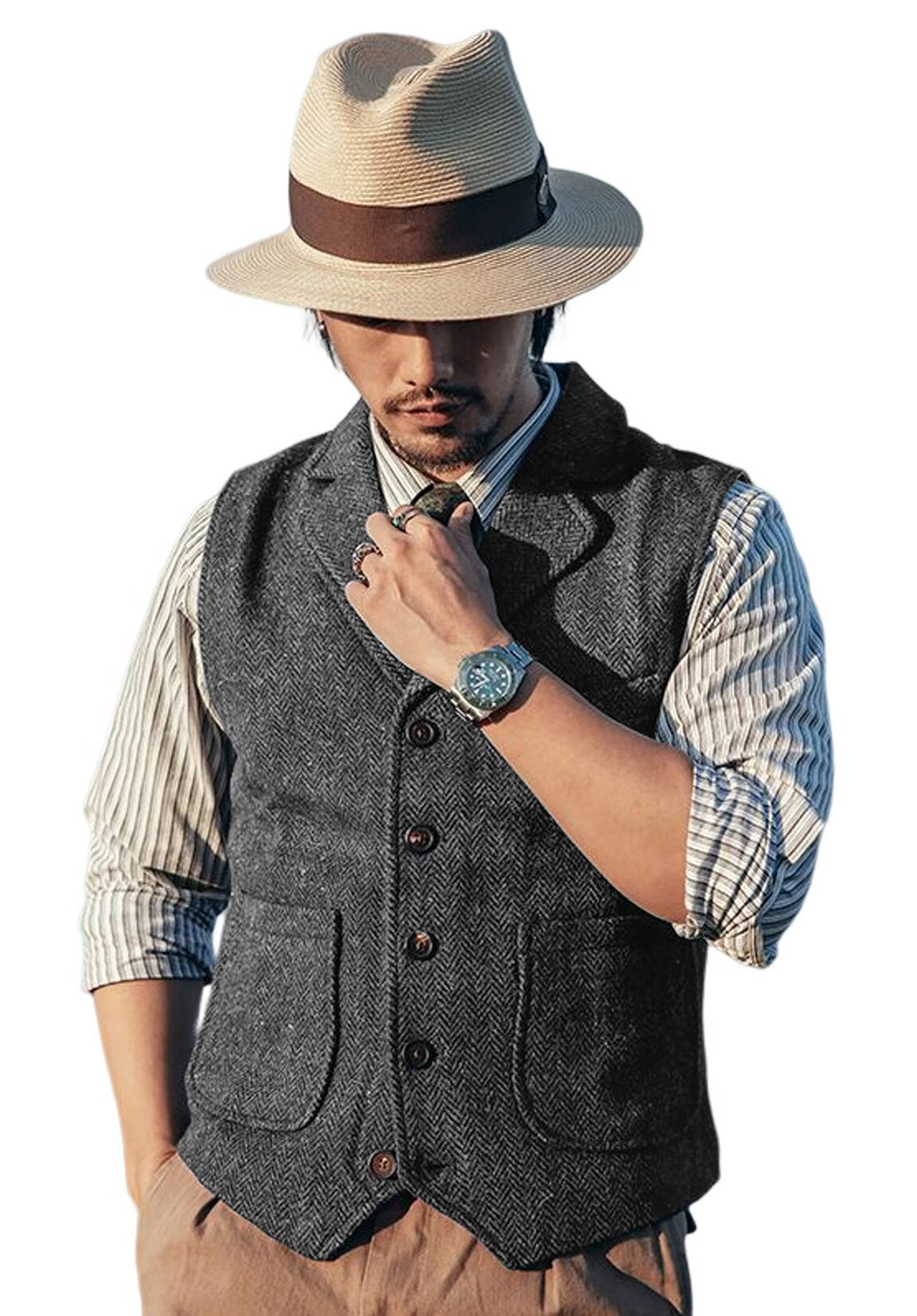 Men's gray tweed vest
