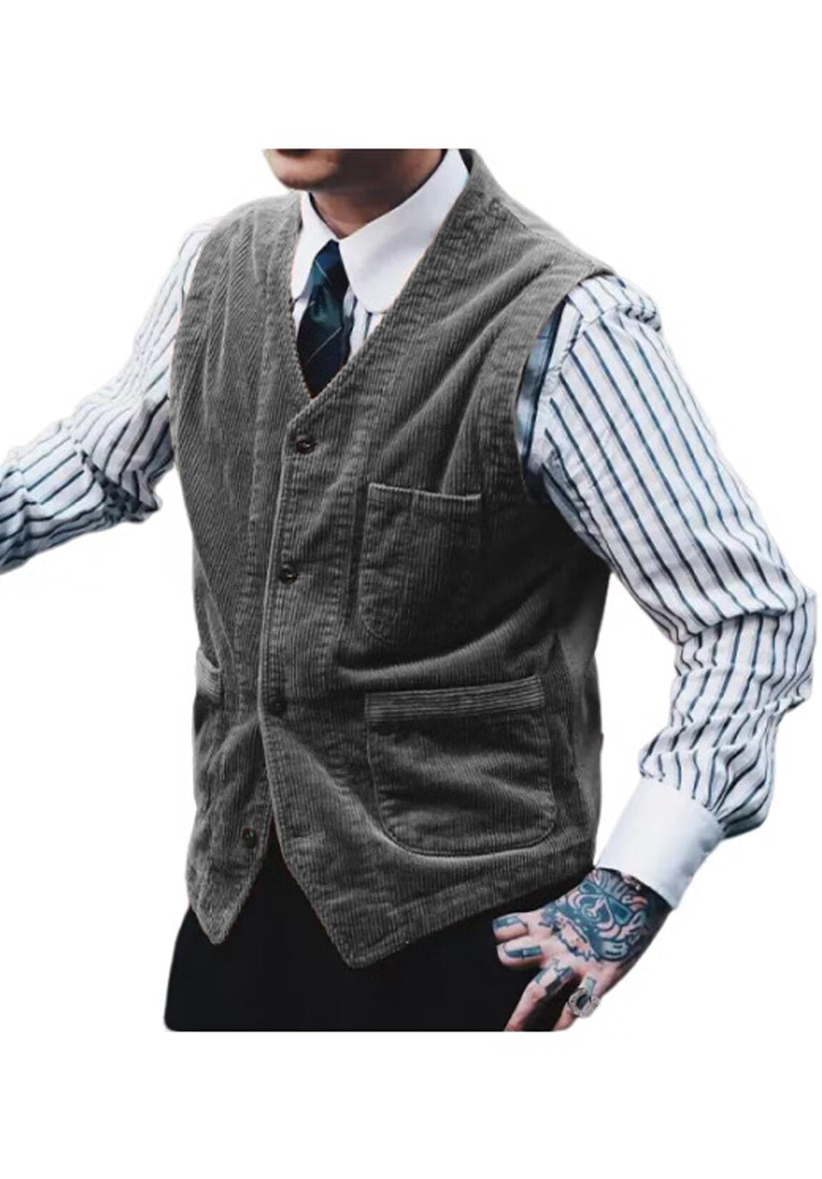 Men's gray corduroy vest