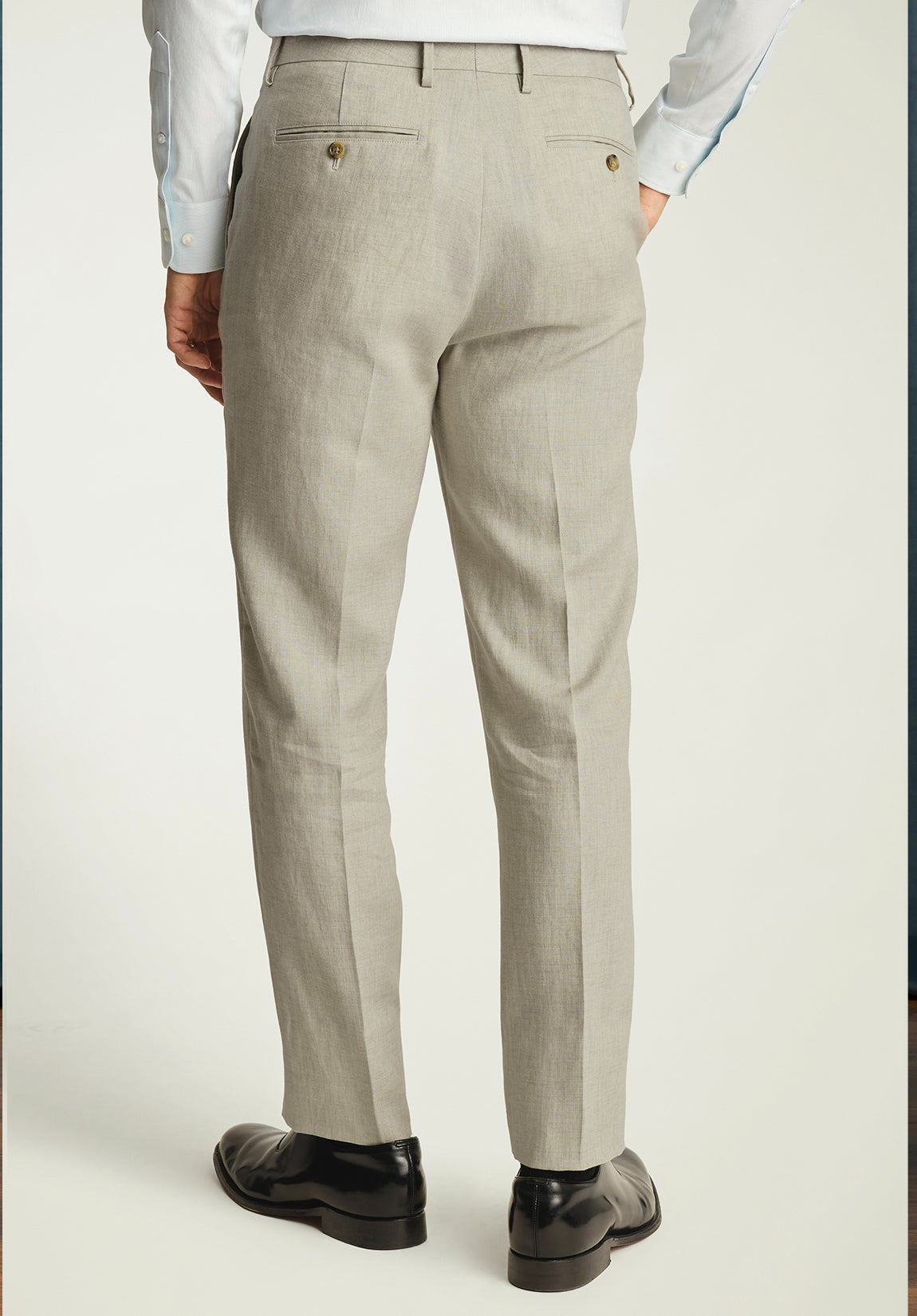 Men's Beige Linen Trousers: Back View