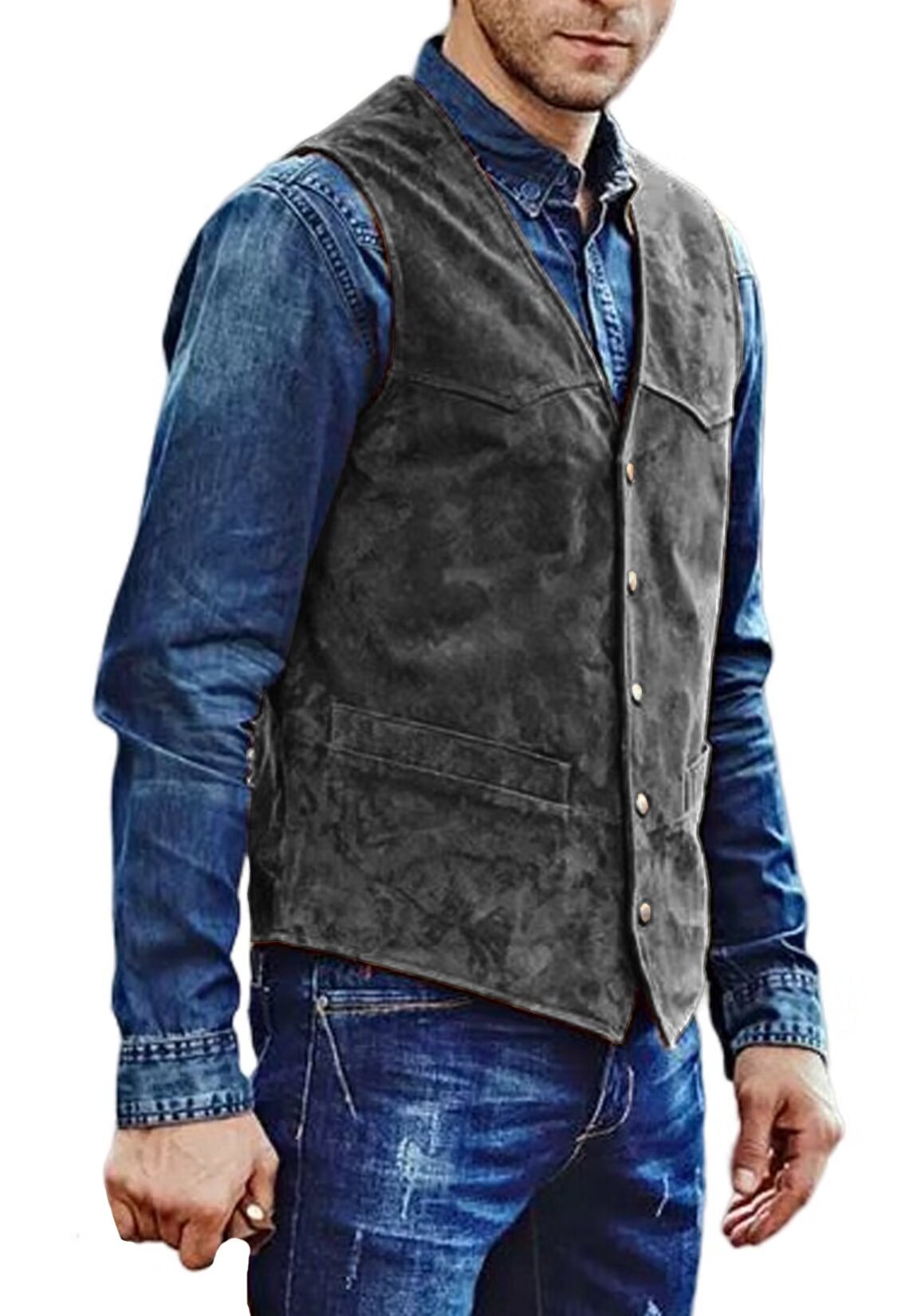 Men's dark gray suede vest