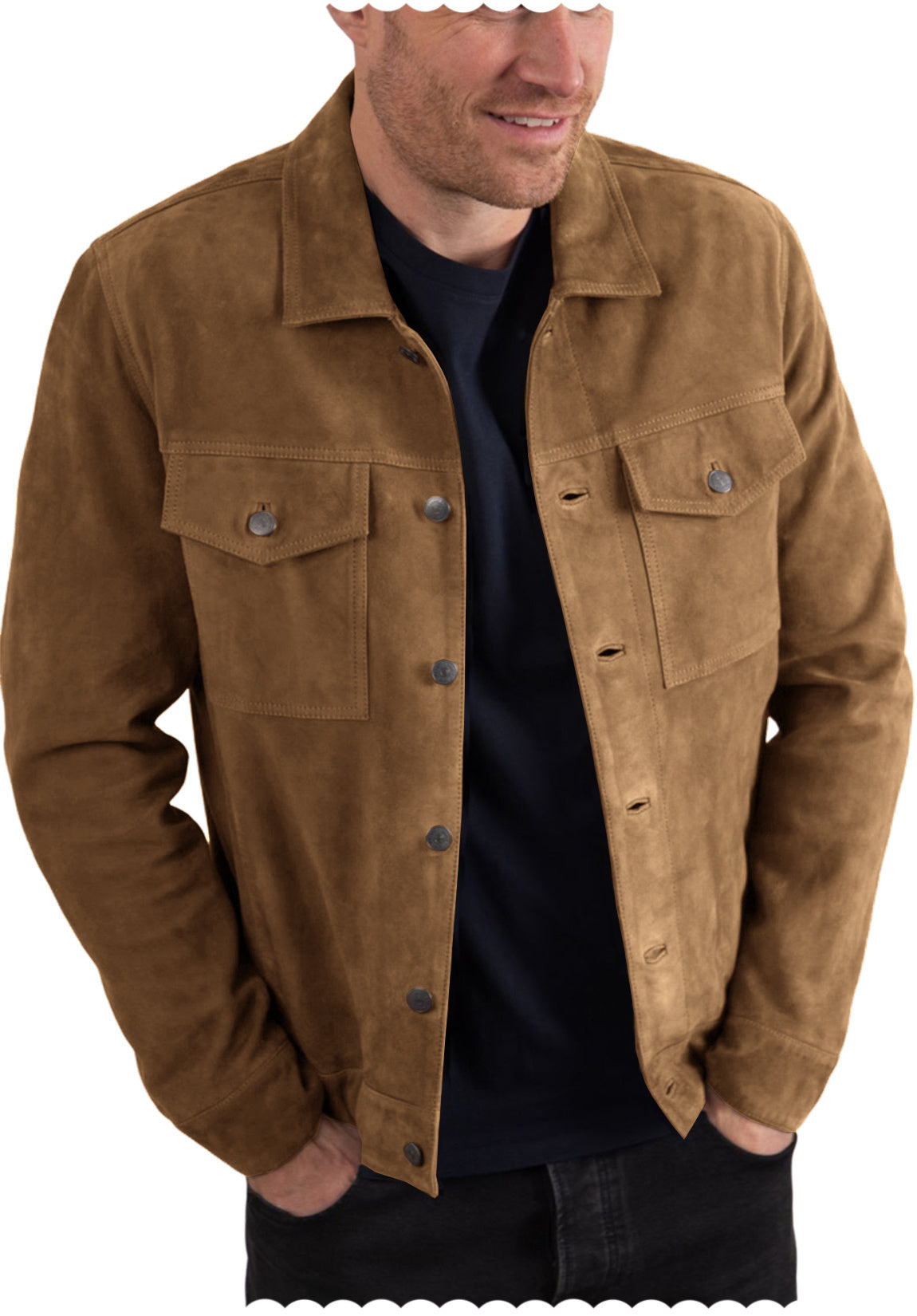 Men's Vintage Suede Leather Jacket -Causal Western Style Cowboy Sports Coats