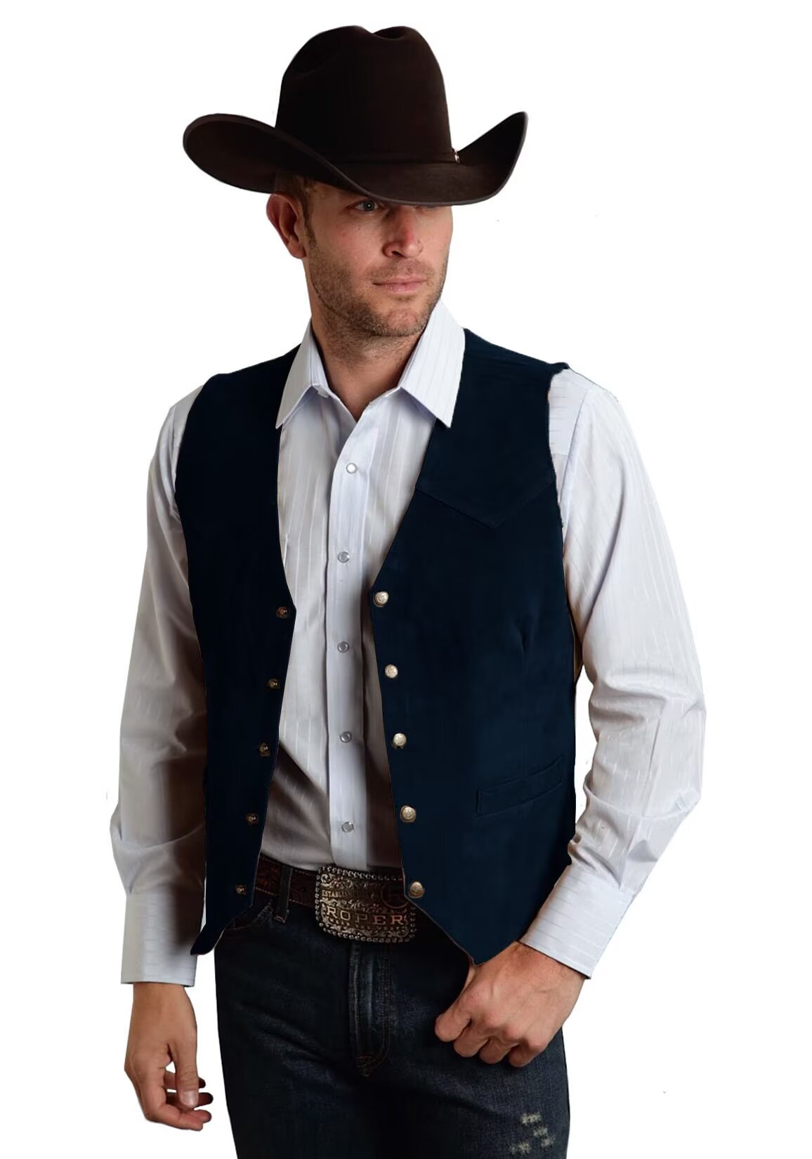 Men's navy suede vest
