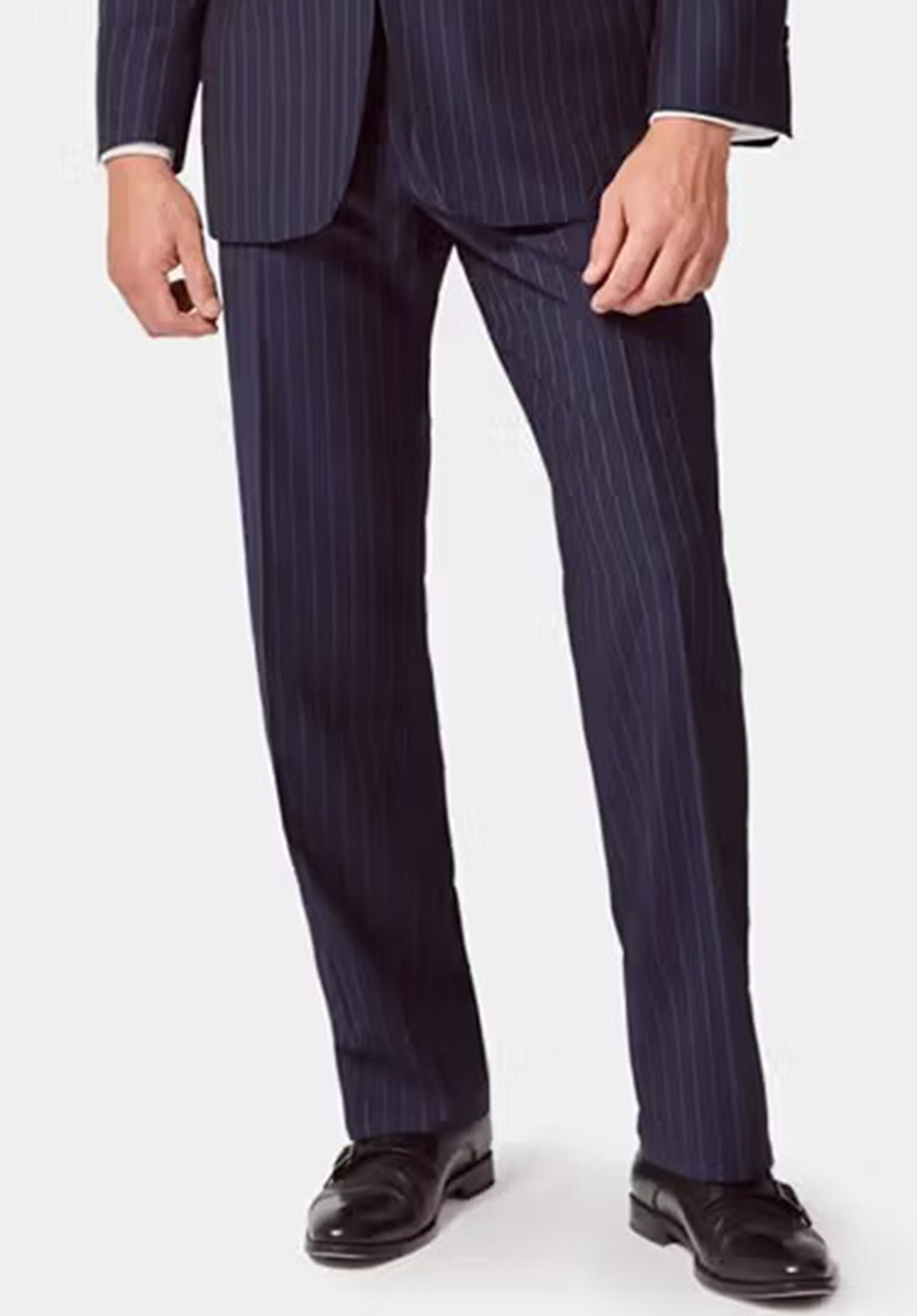 men navy pants front view tailored fit