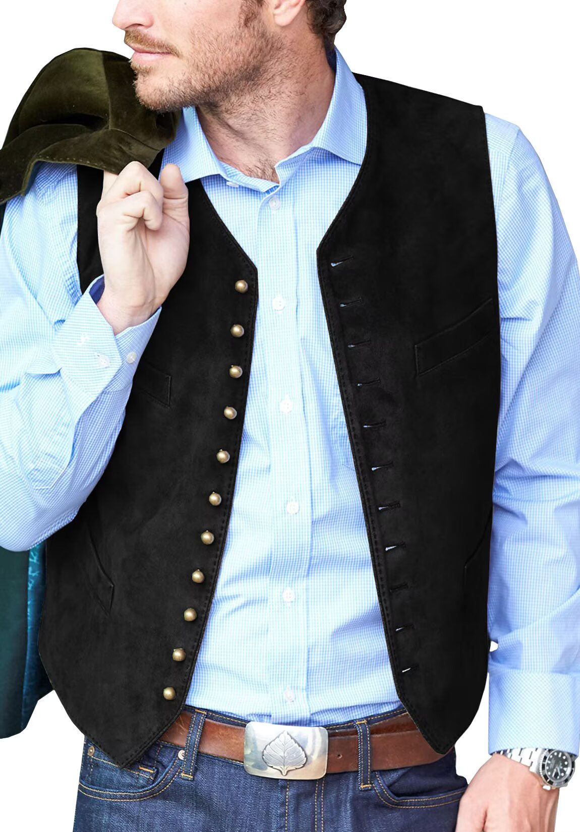 Men's black suede vest