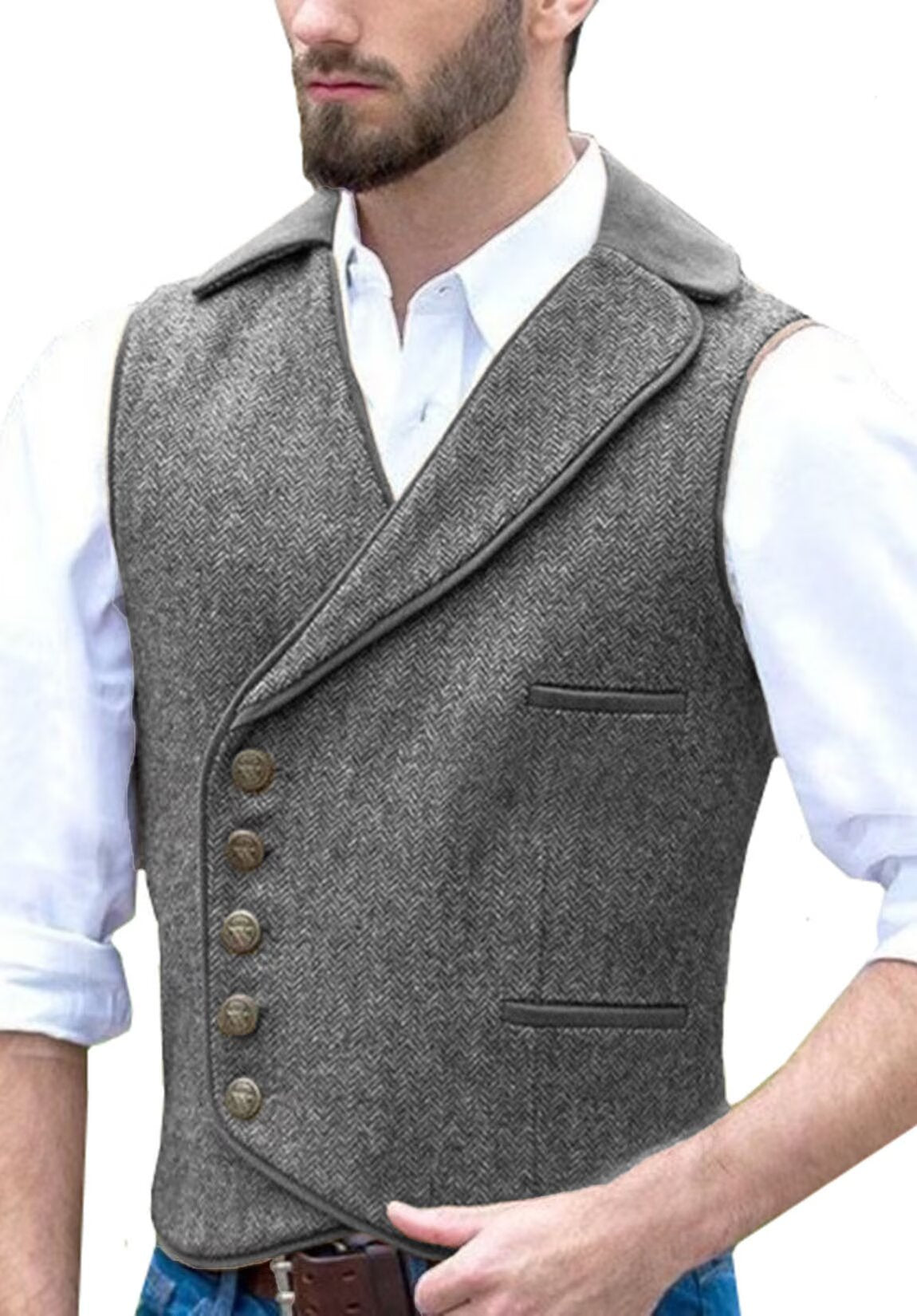 Men's gray tweed vest