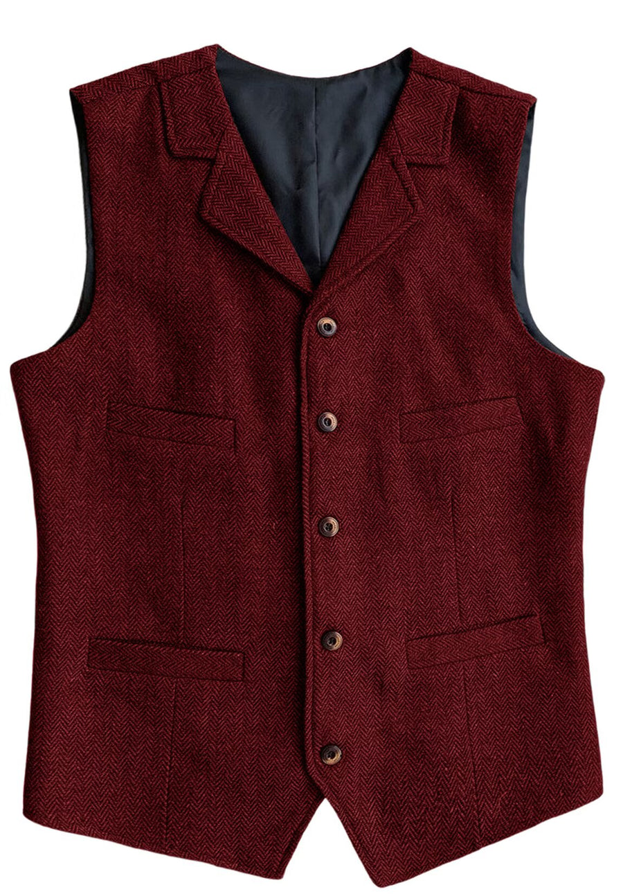 Men's burgundy tweed vest