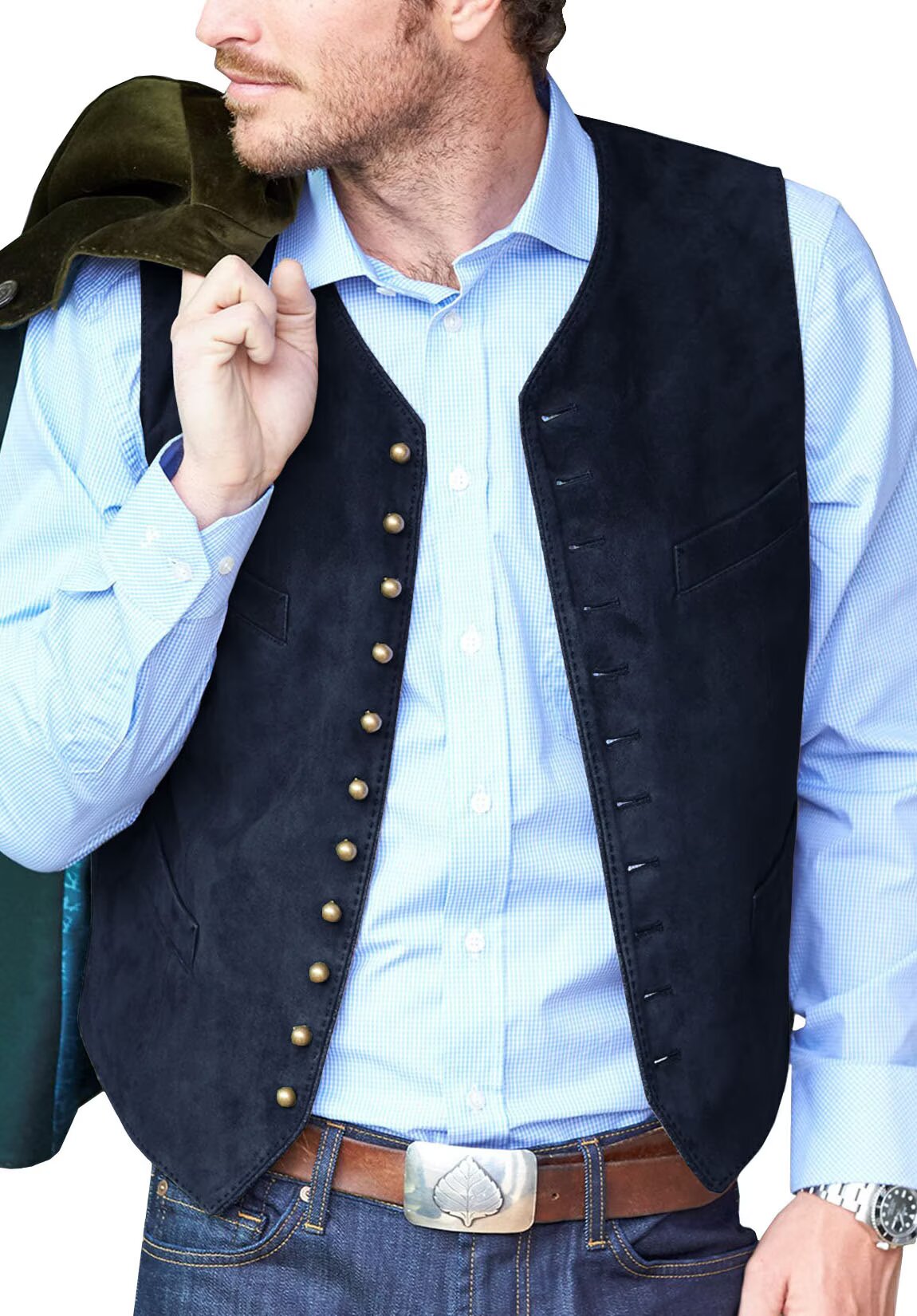 Men's navy suede vest