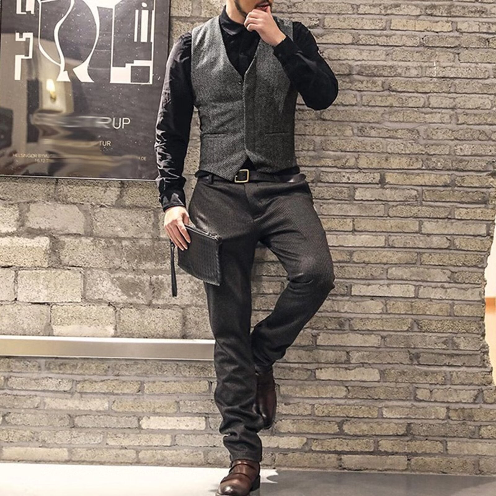 Men's gray tweed vest