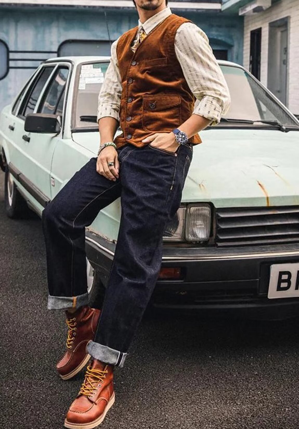 Men's navy blue corduroy vest