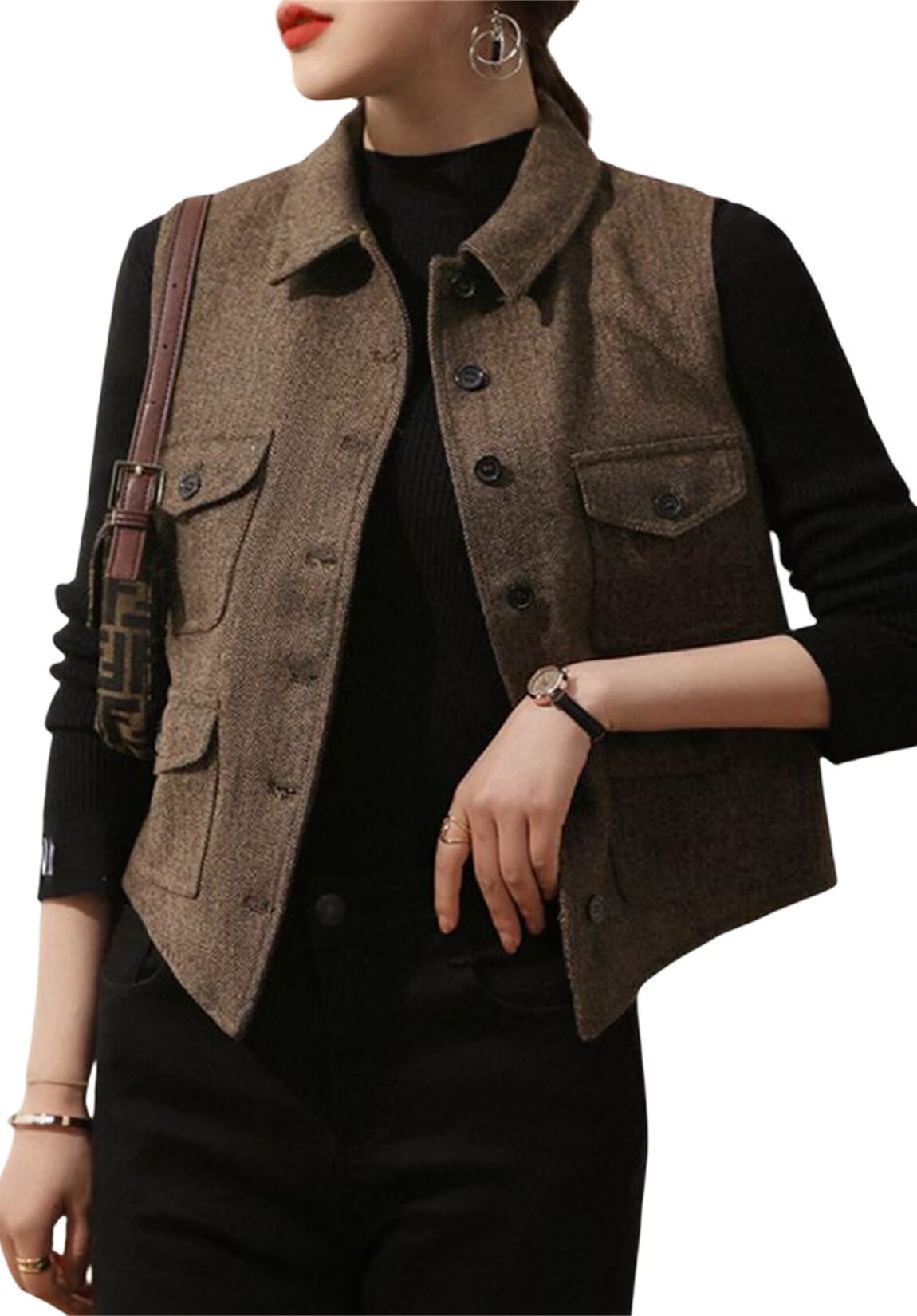 Women's khaki tweed vest