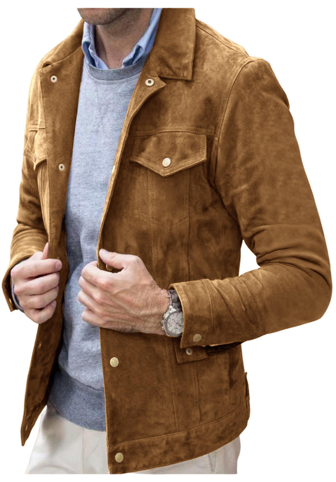 Suede Jacket for Men -Casual Single Breasted Sport Coats