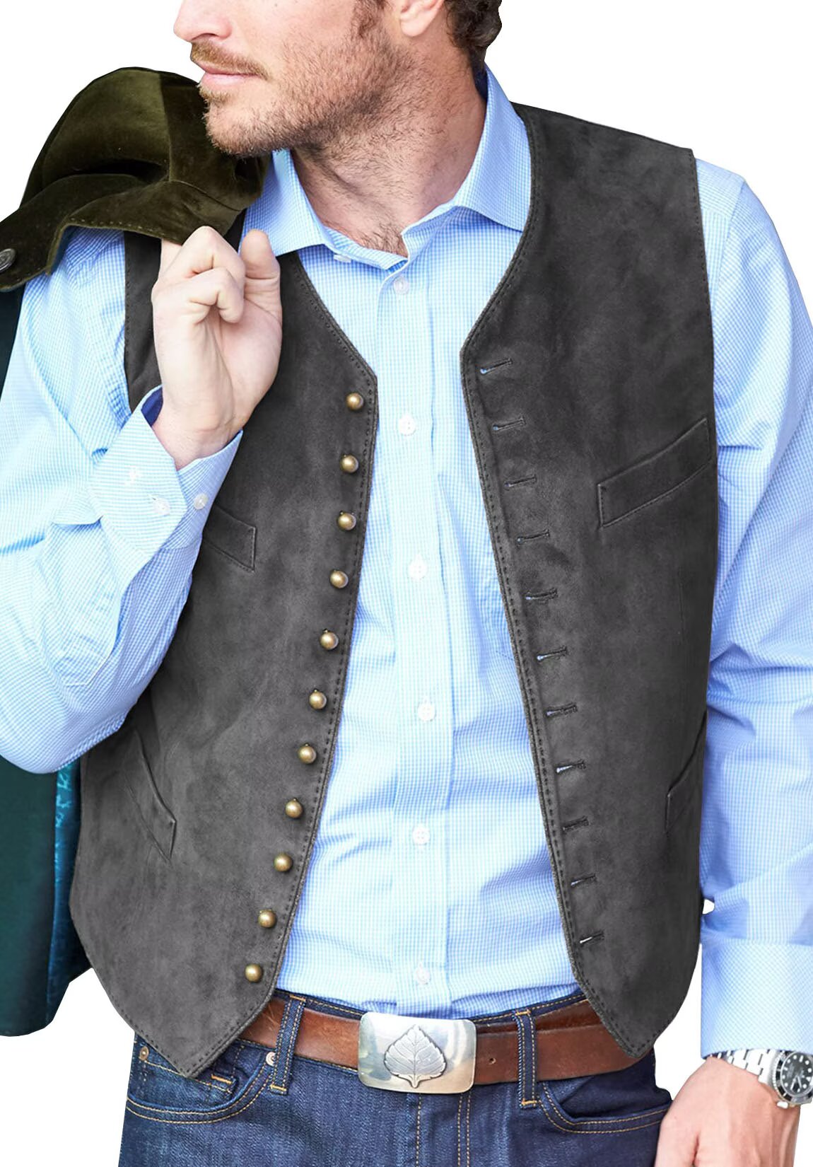 Men's gray suede vest