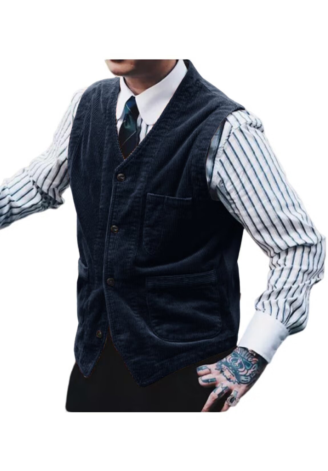 Men's navy blue corduroy vest