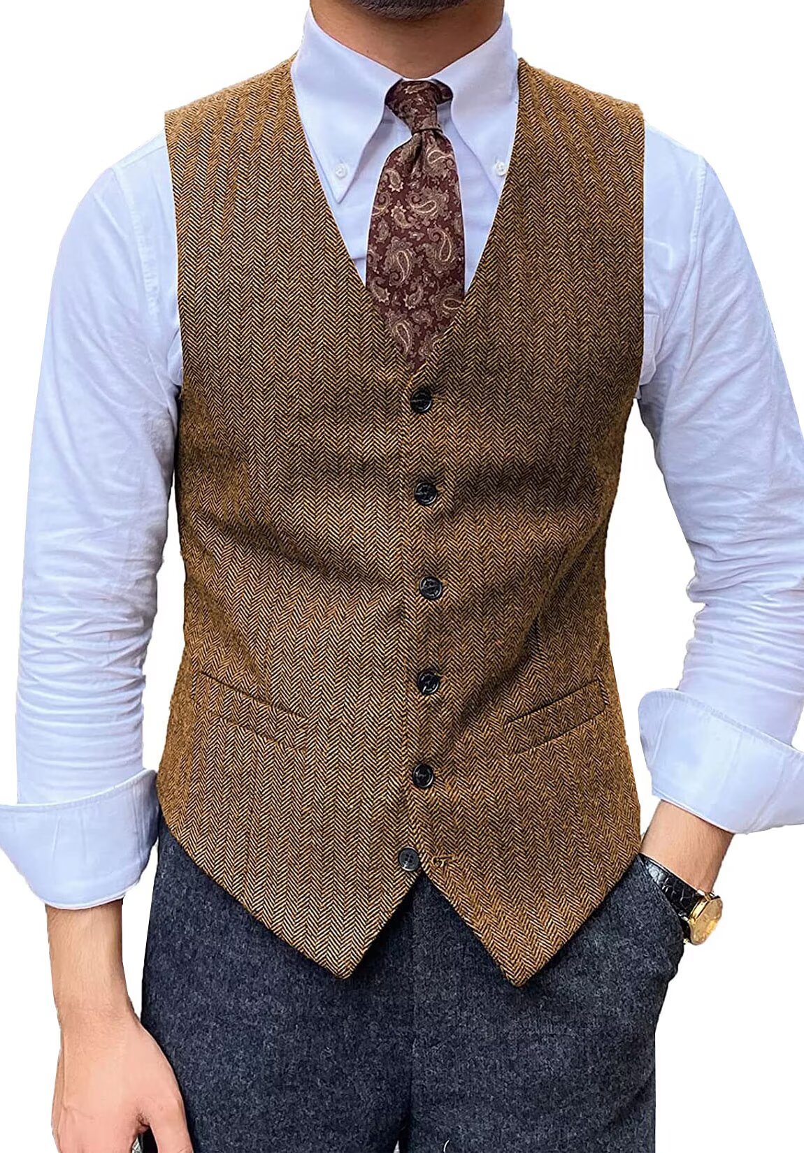 Men's khaki tweed vest