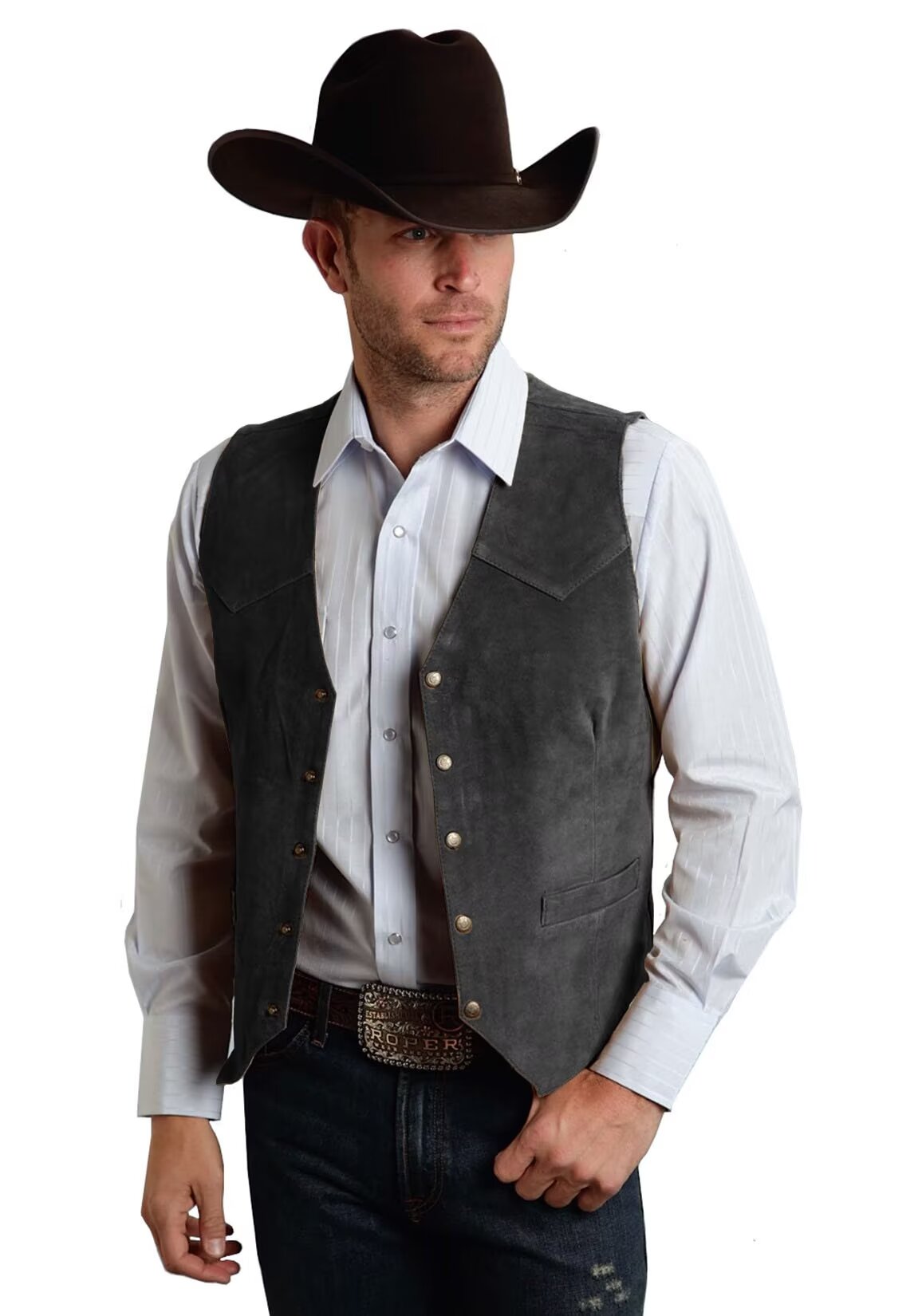 Men's dark gray suede vest