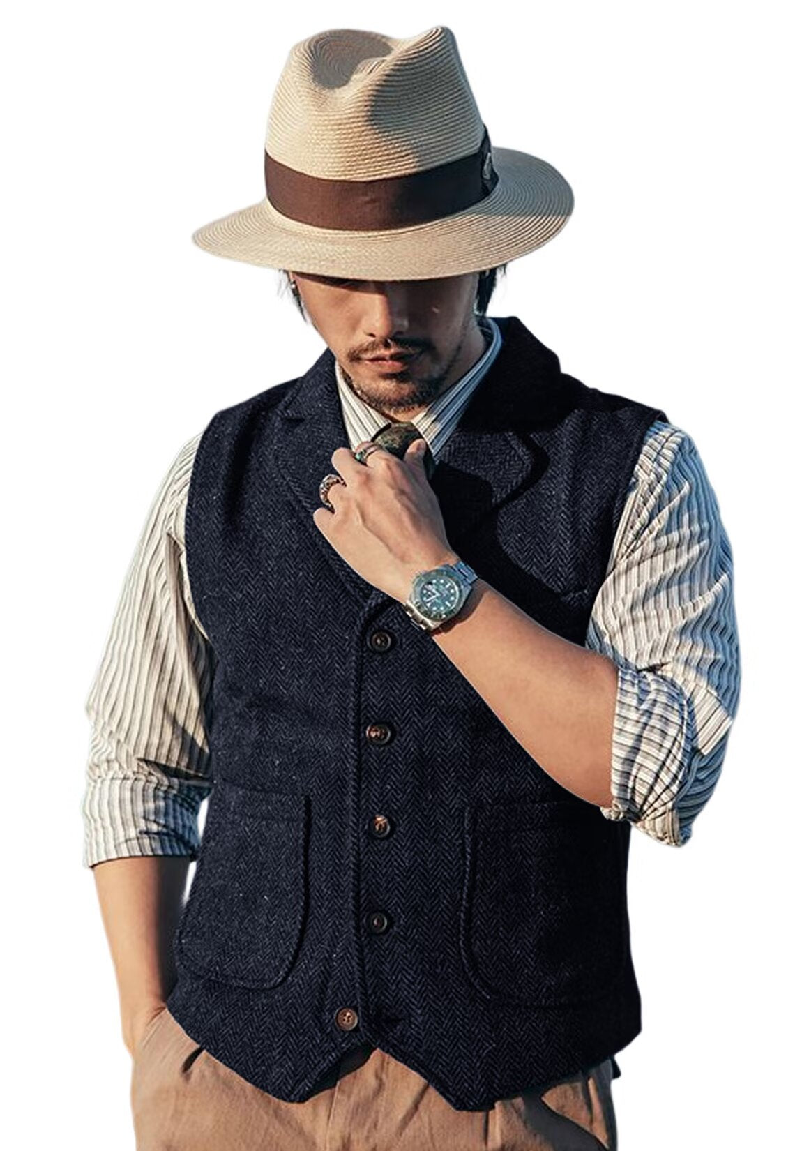 Men's navy tweed vest