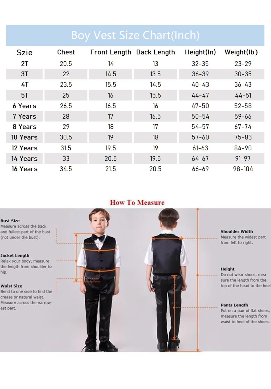 Boy Vest Sizes