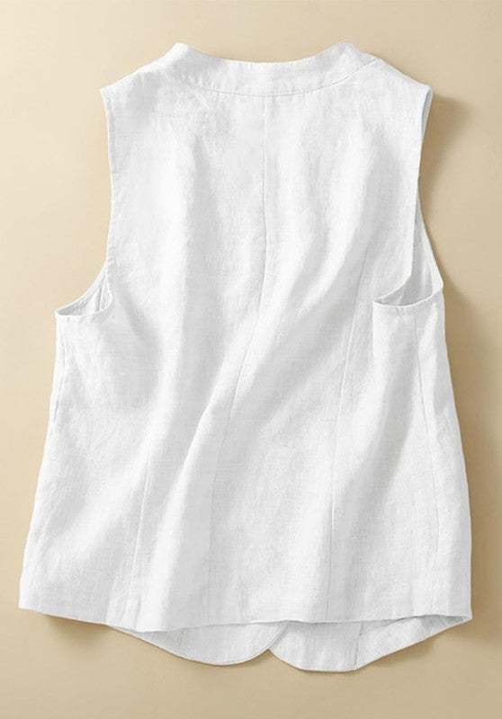Women's Linen Vest White Back View