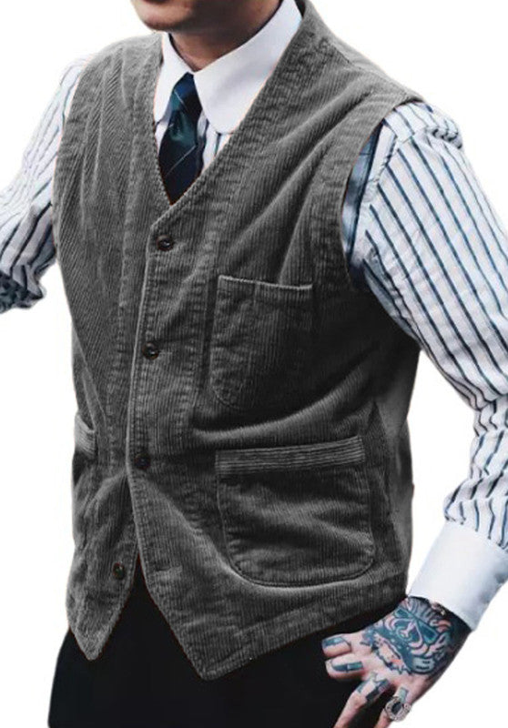 Men's gray corduroy vest